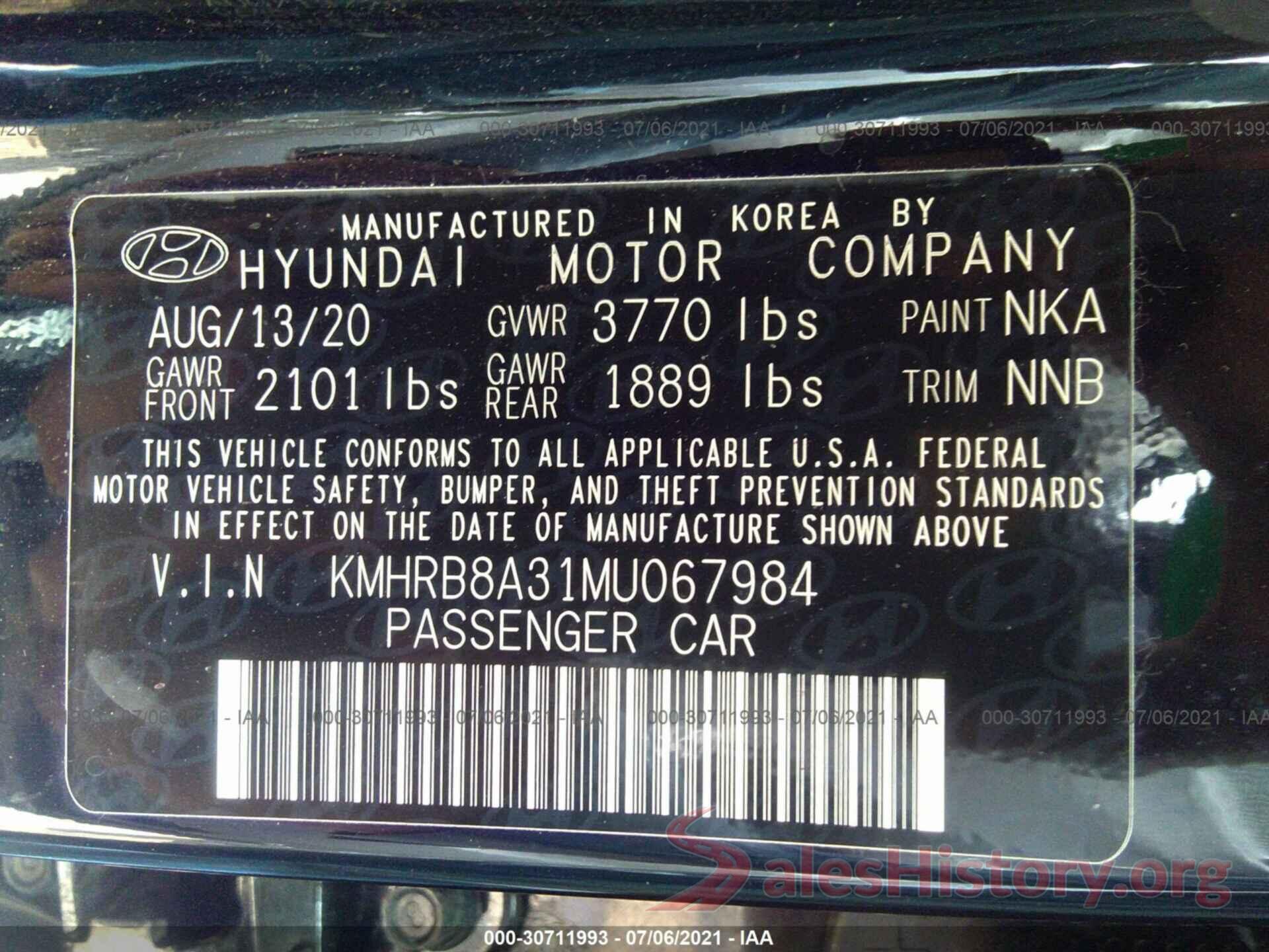 KMHRB8A31MU067984 2021 HYUNDAI VENUE