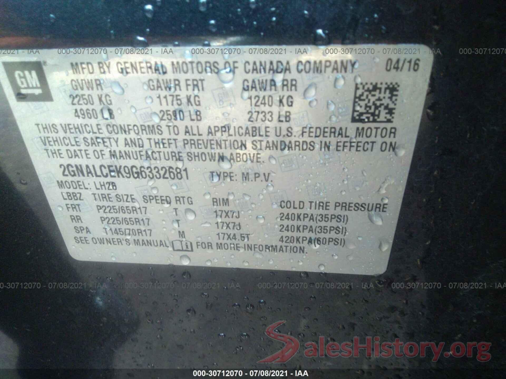 2GNALCEK9G6332681 2016 CHEVROLET EQUINOX