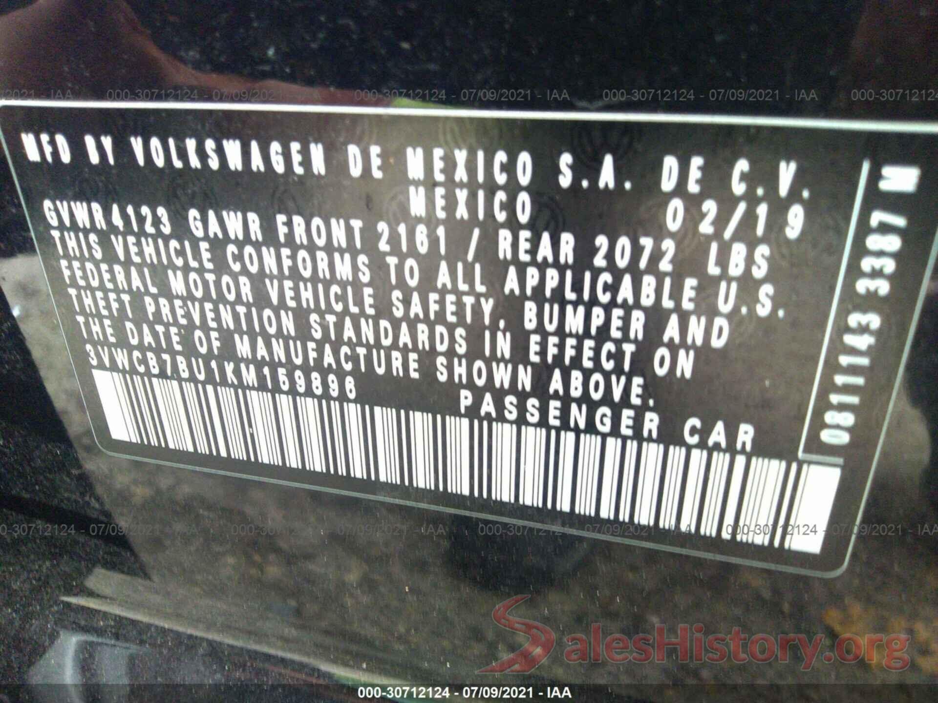 3VWCB7BU1KM159896 2019 VOLKSWAGEN JETTA