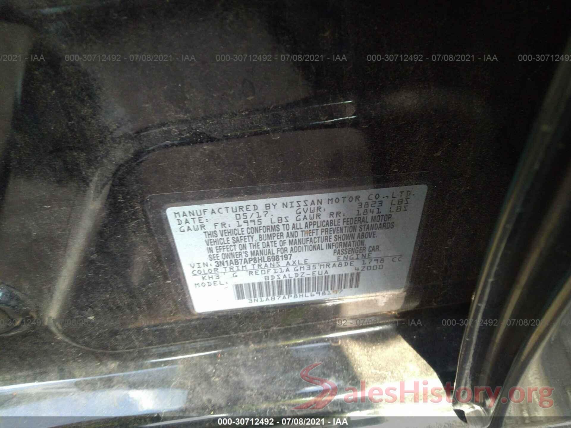 3N1AB7AP8HL698197 2017 NISSAN SENTRA