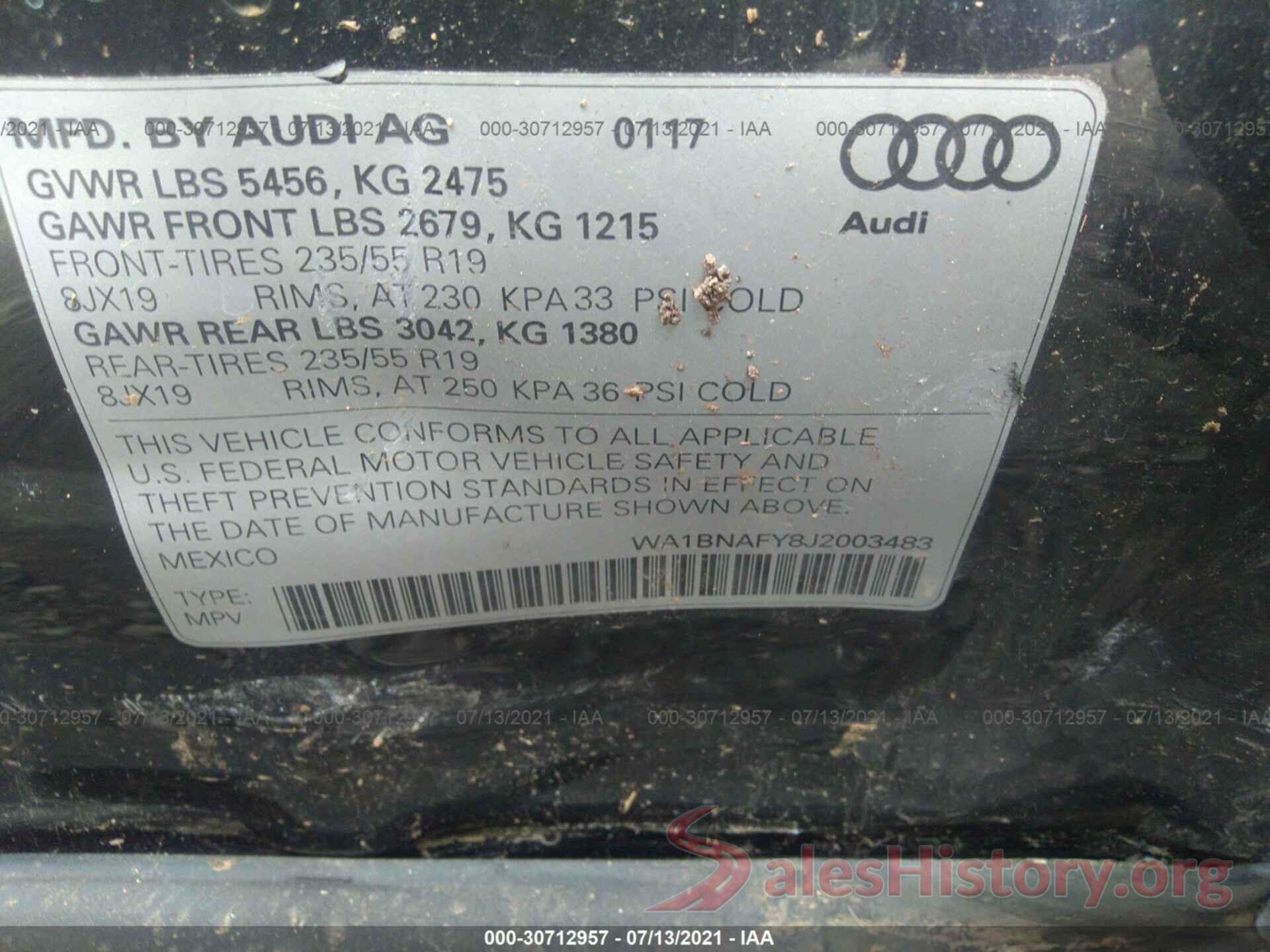 WA1BNAFY8J2003483 2018 AUDI Q5