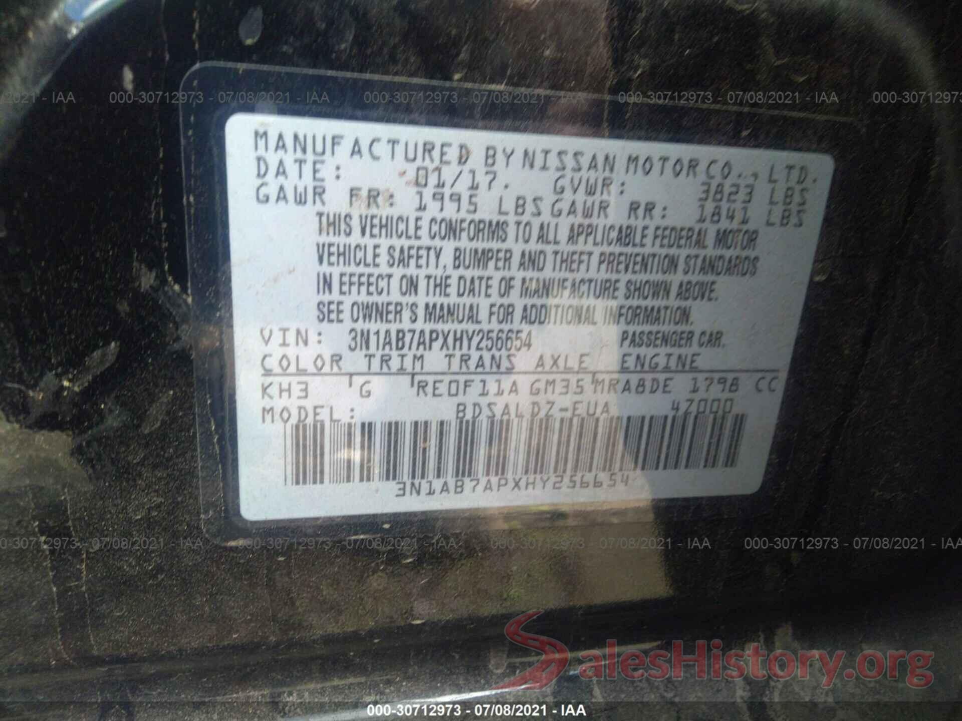 3N1AB7APXHY256654 2017 NISSAN SENTRA