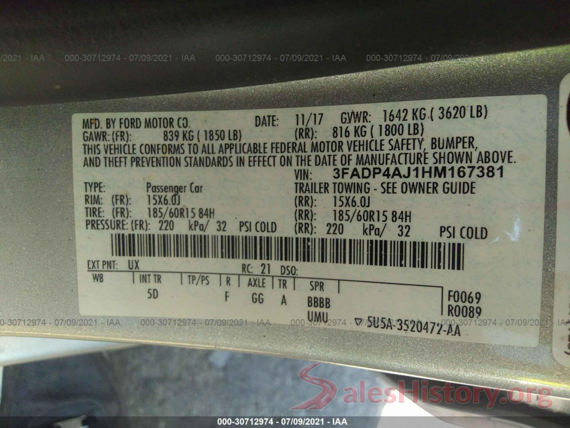 3FADP4AJ1HM167381 2017 FORD FIESTA