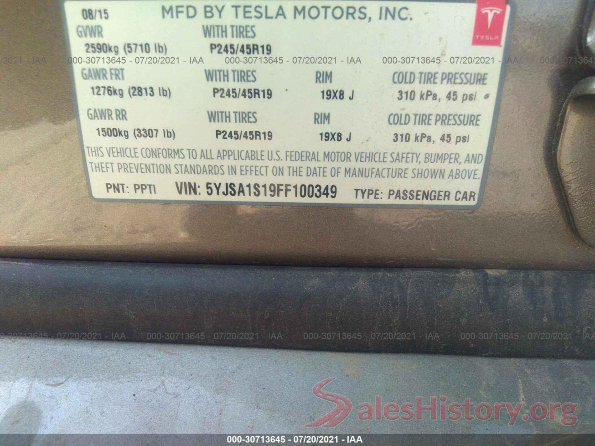 5YJSA1S19FF100349 2015 TESLA MODEL S