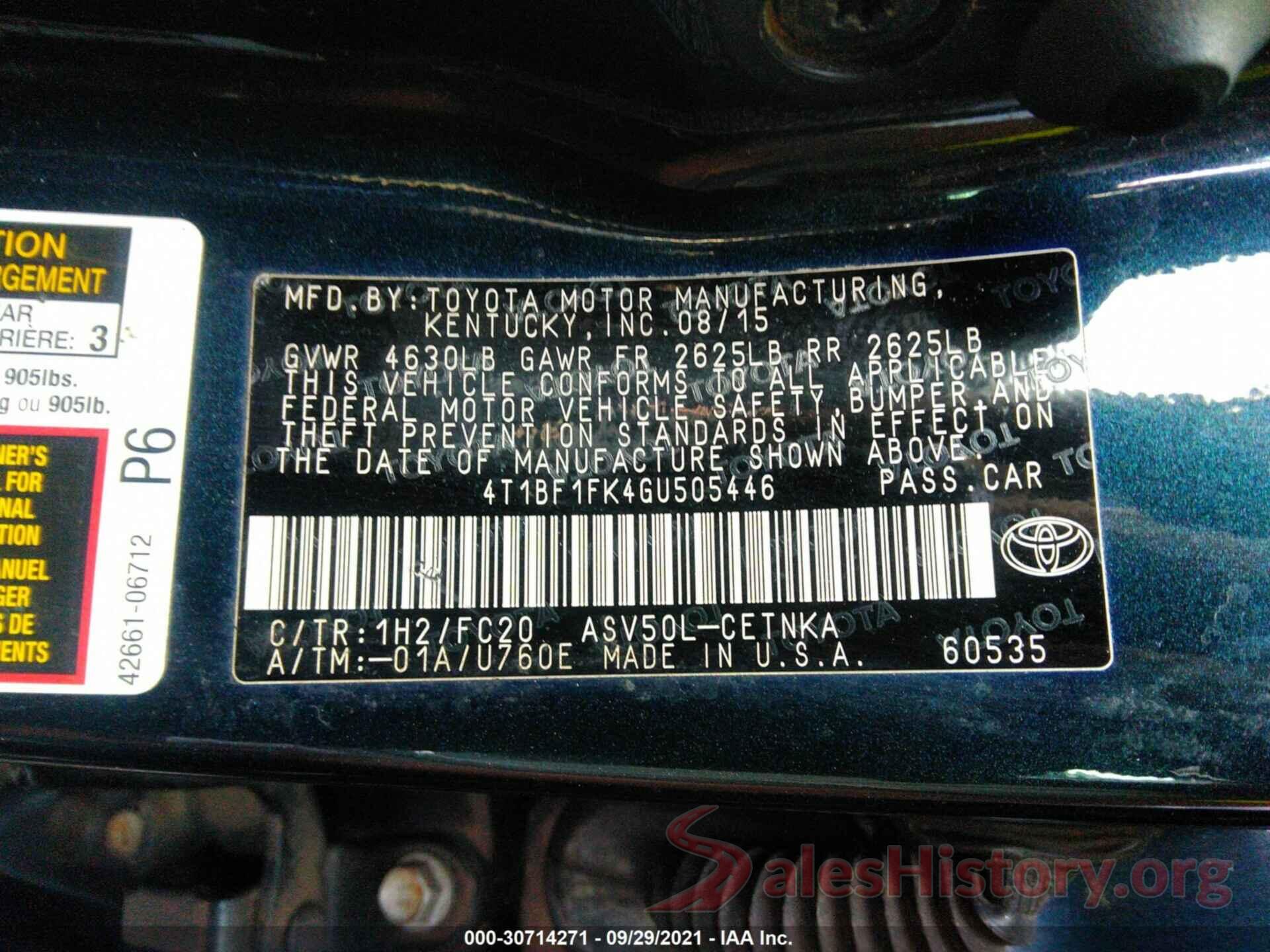 4T1BF1FK4GU505446 2016 TOYOTA CAMRY