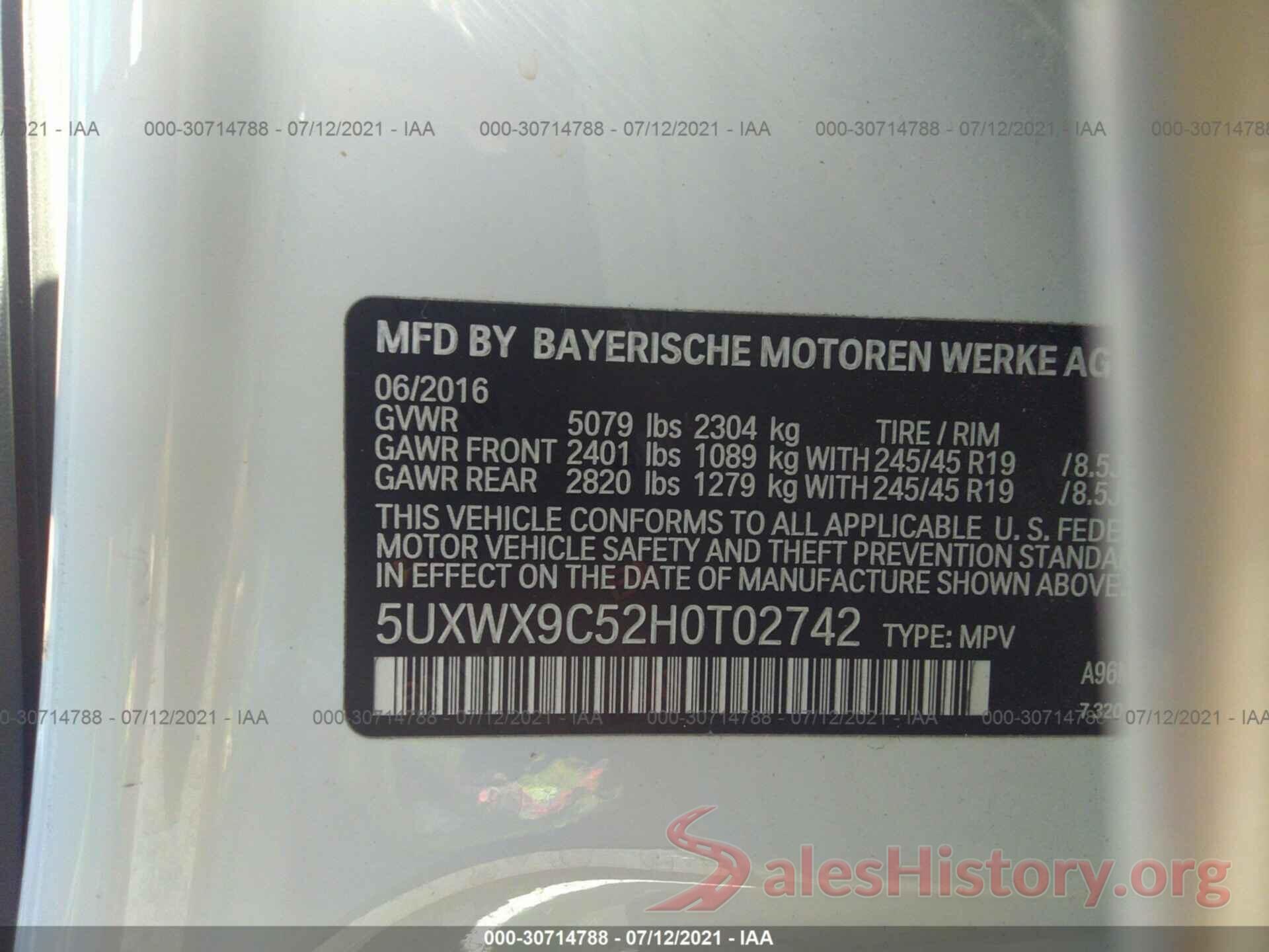 5UXWX9C52H0T02742 2017 BMW X3