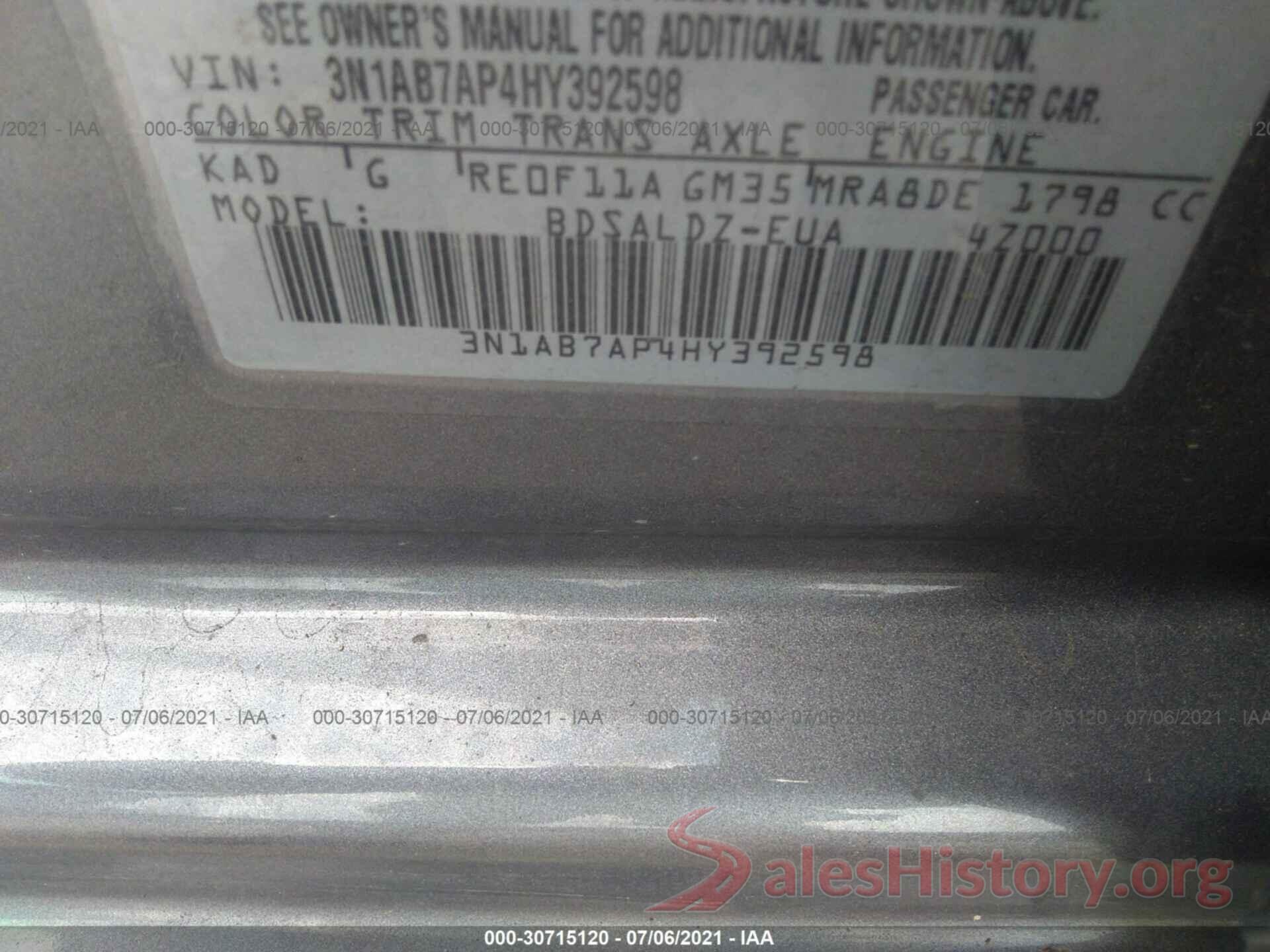 3N1AB7AP4HY392598 2017 NISSAN SENTRA