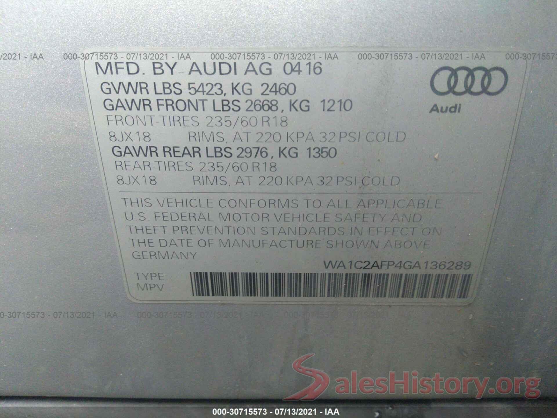 WA1C2AFP4GA136289 2016 AUDI Q5