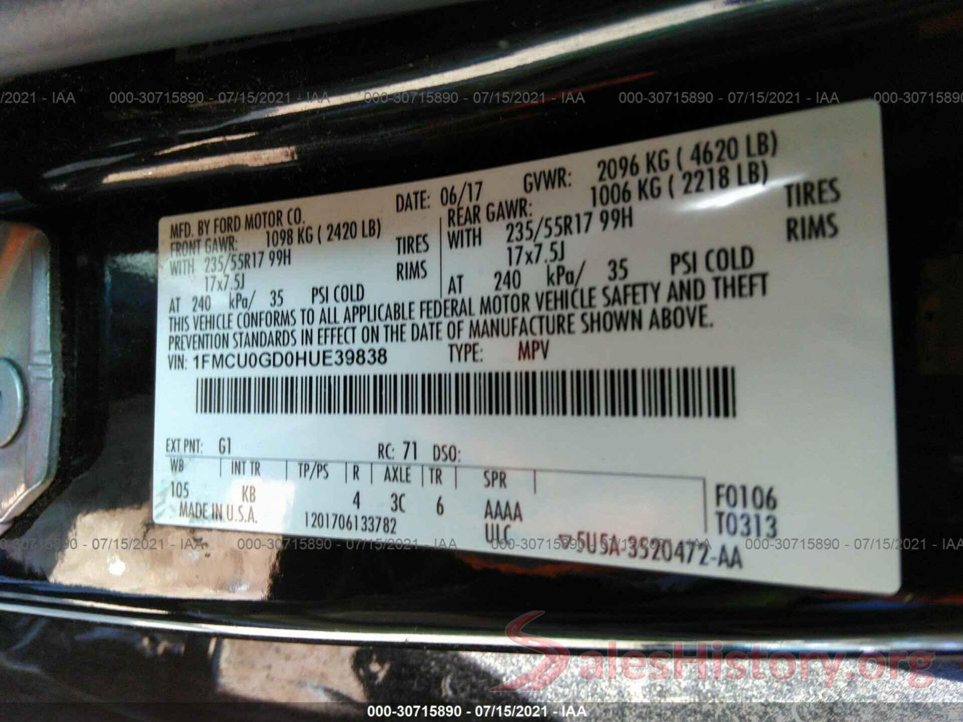 1FMCU0GD0HUE39838 2017 FORD ESCAPE