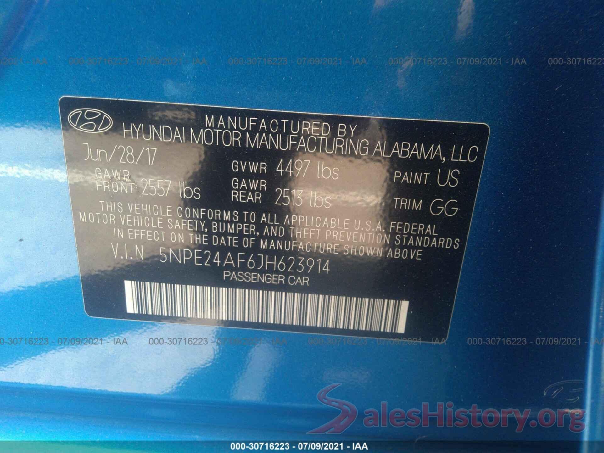 5NPE24AF6JH623914 2018 HYUNDAI SONATA