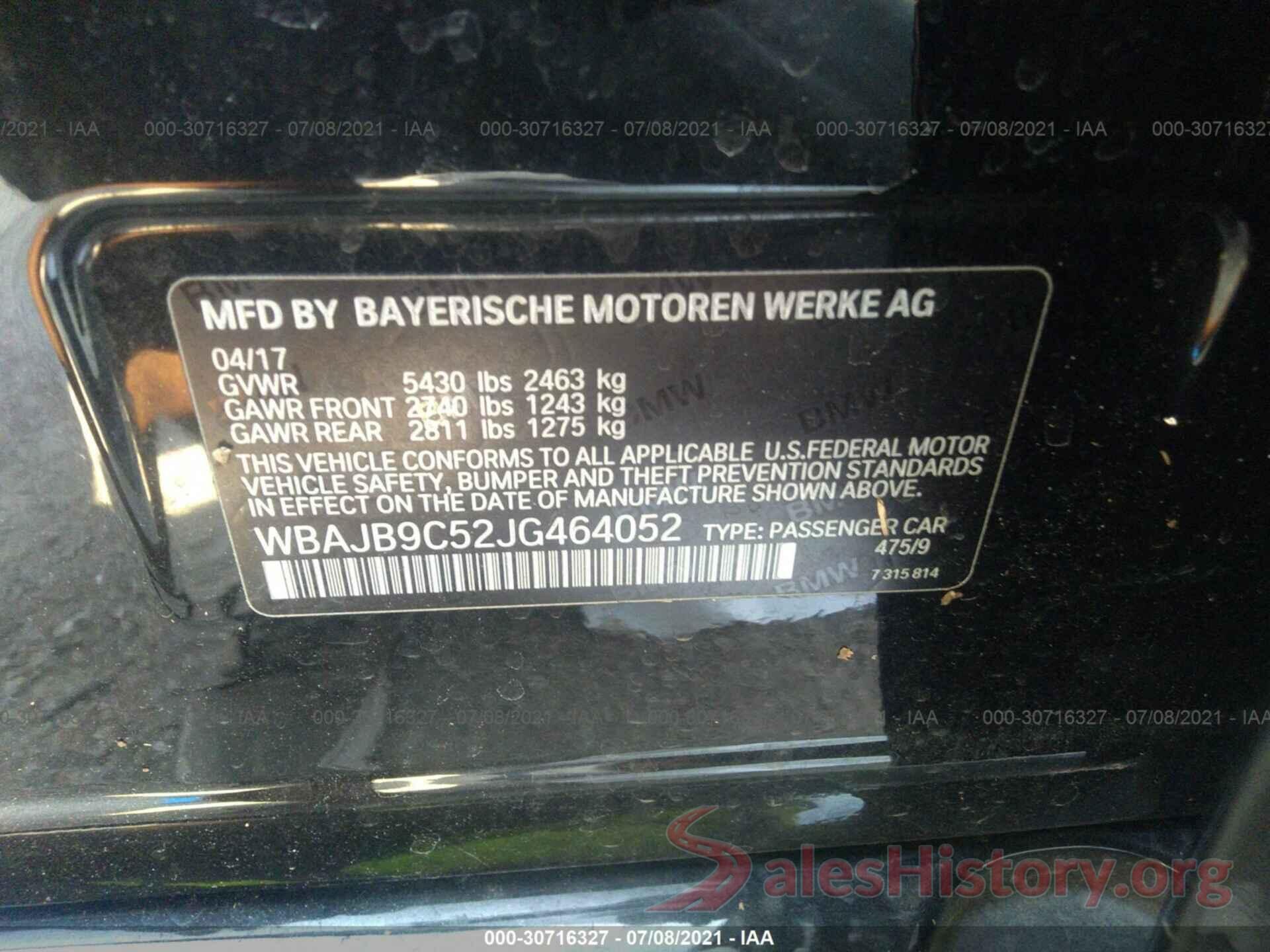 WBAJB9C52JG464052 2018 BMW 5 SERIES