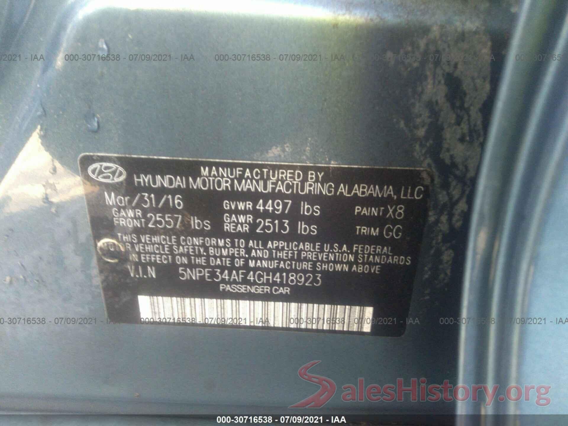 5NPE34AF4GH418923 2016 HYUNDAI SONATA