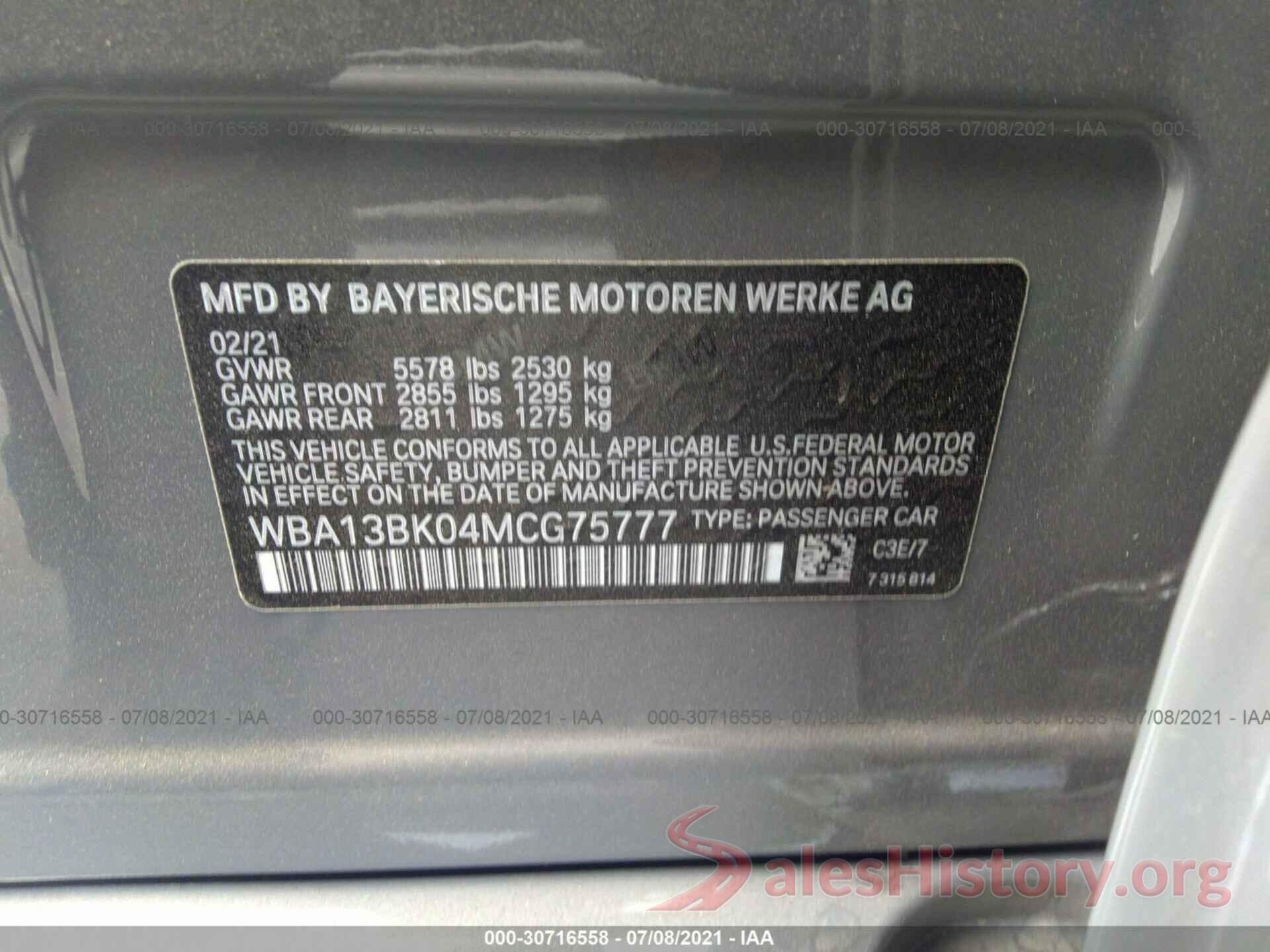 WBA13BK04MCG75777 2021 BMW 5 SERIES