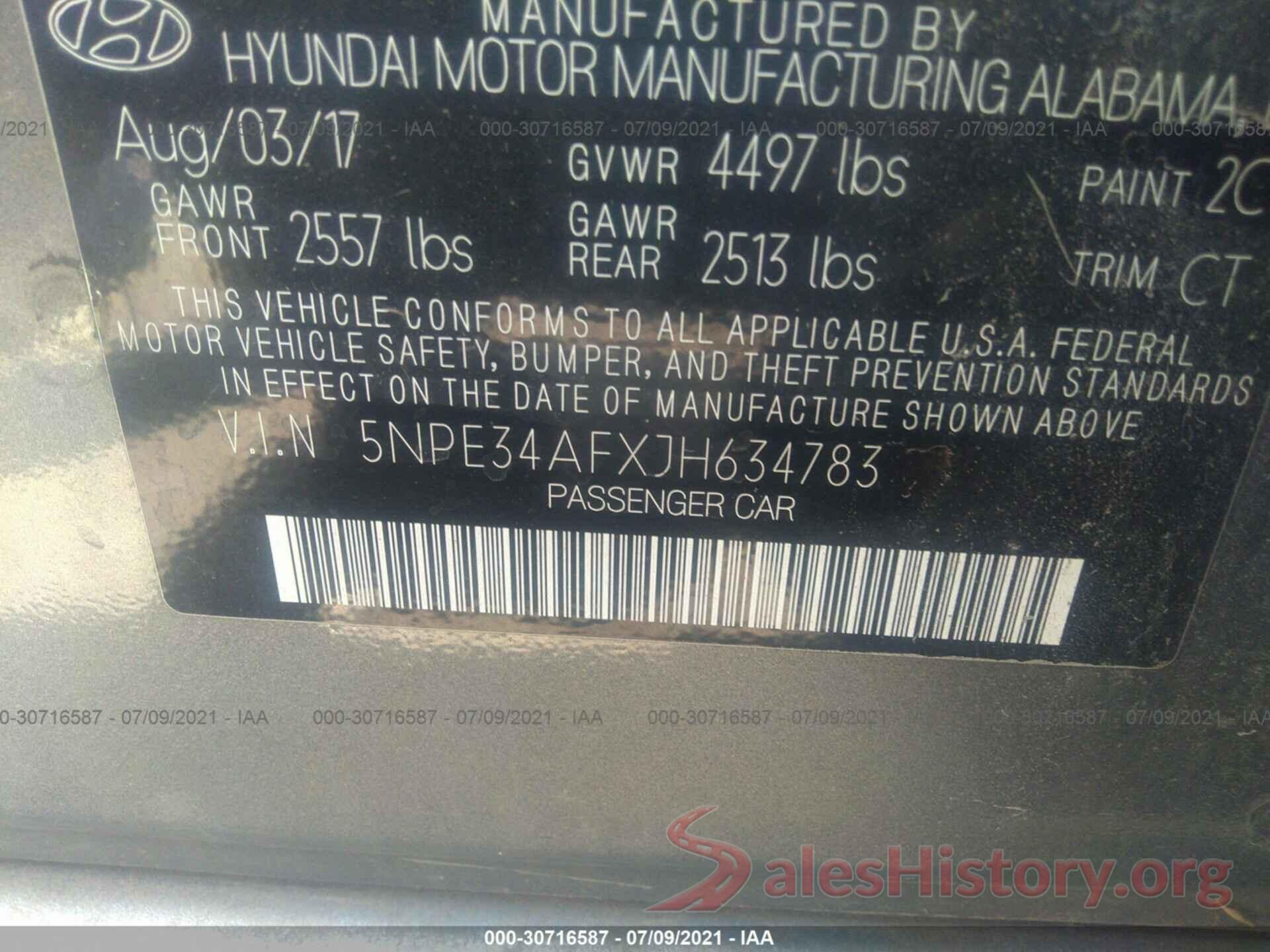 5NPE34AFXJH634783 2018 HYUNDAI SONATA