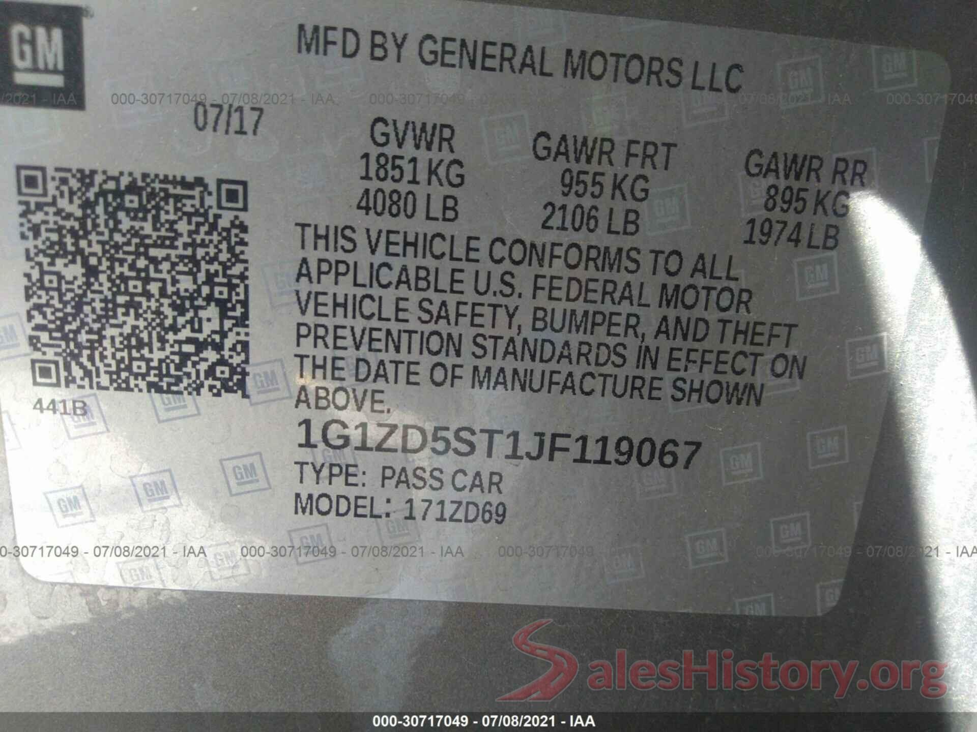 1G1ZD5ST1JF119067 2018 CHEVROLET MALIBU