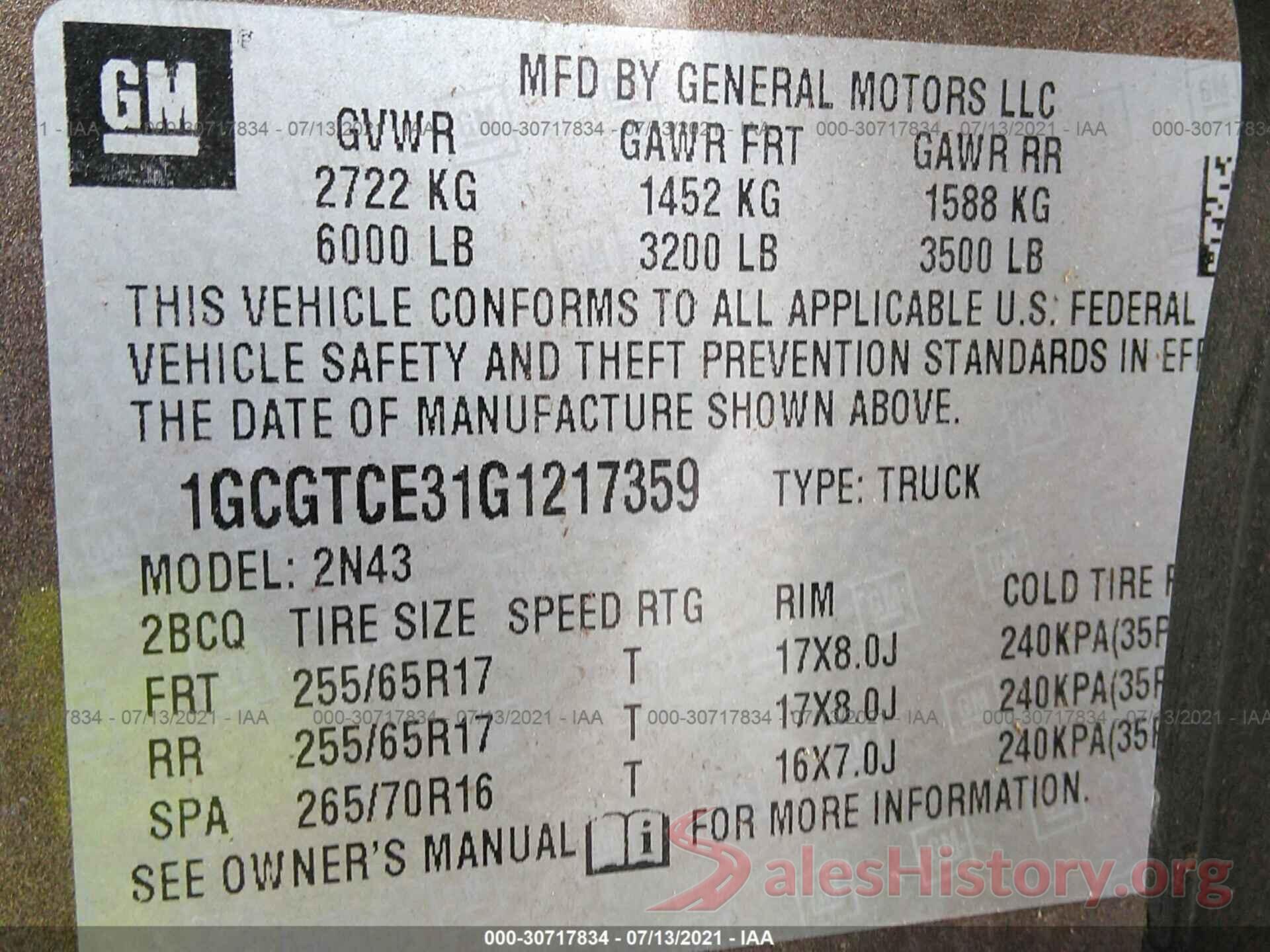 1GCGTCE31G1217359 2016 CHEVROLET COLORADO