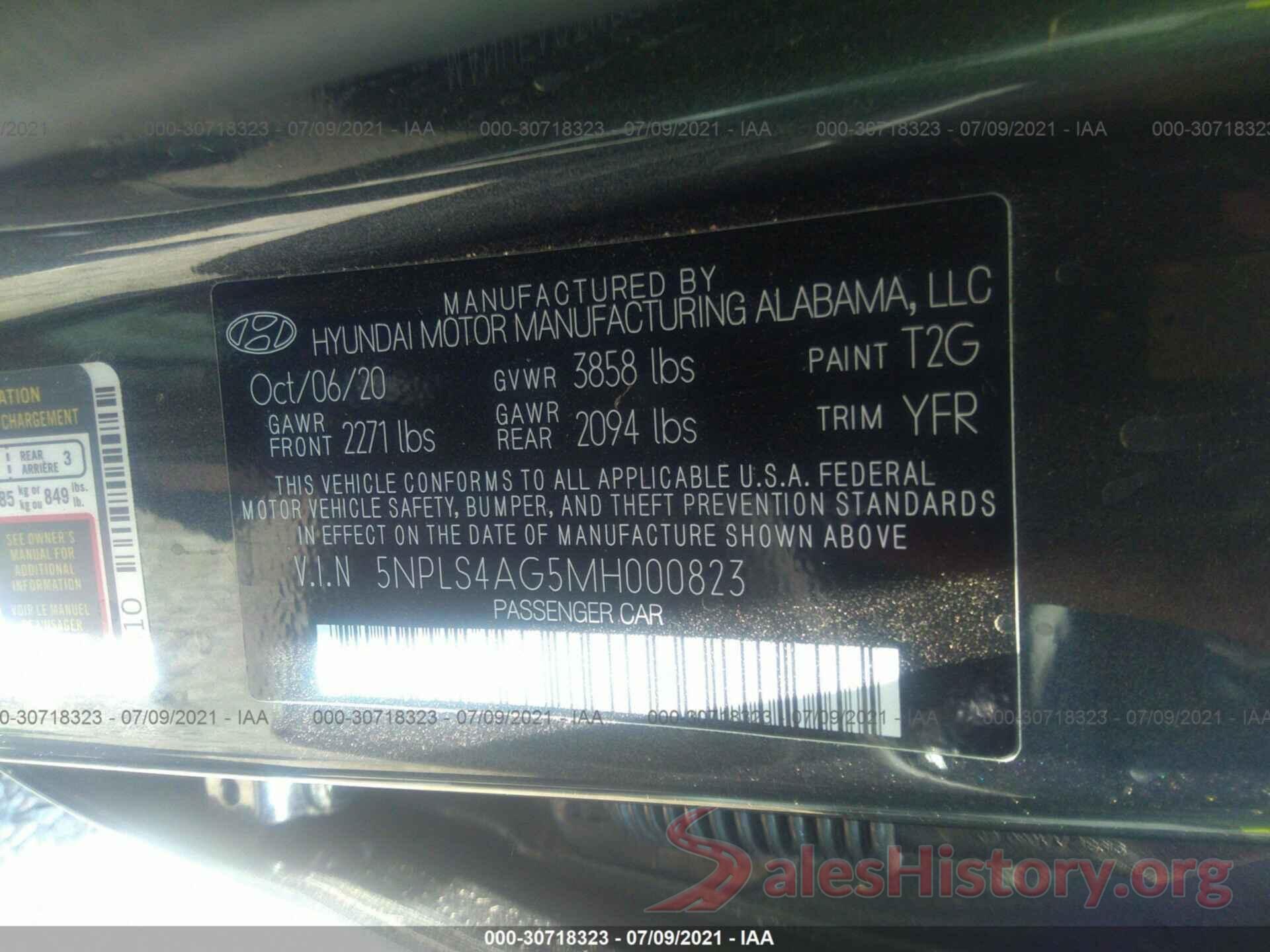 5NPLS4AG5MH000823 2021 HYUNDAI ELANTRA