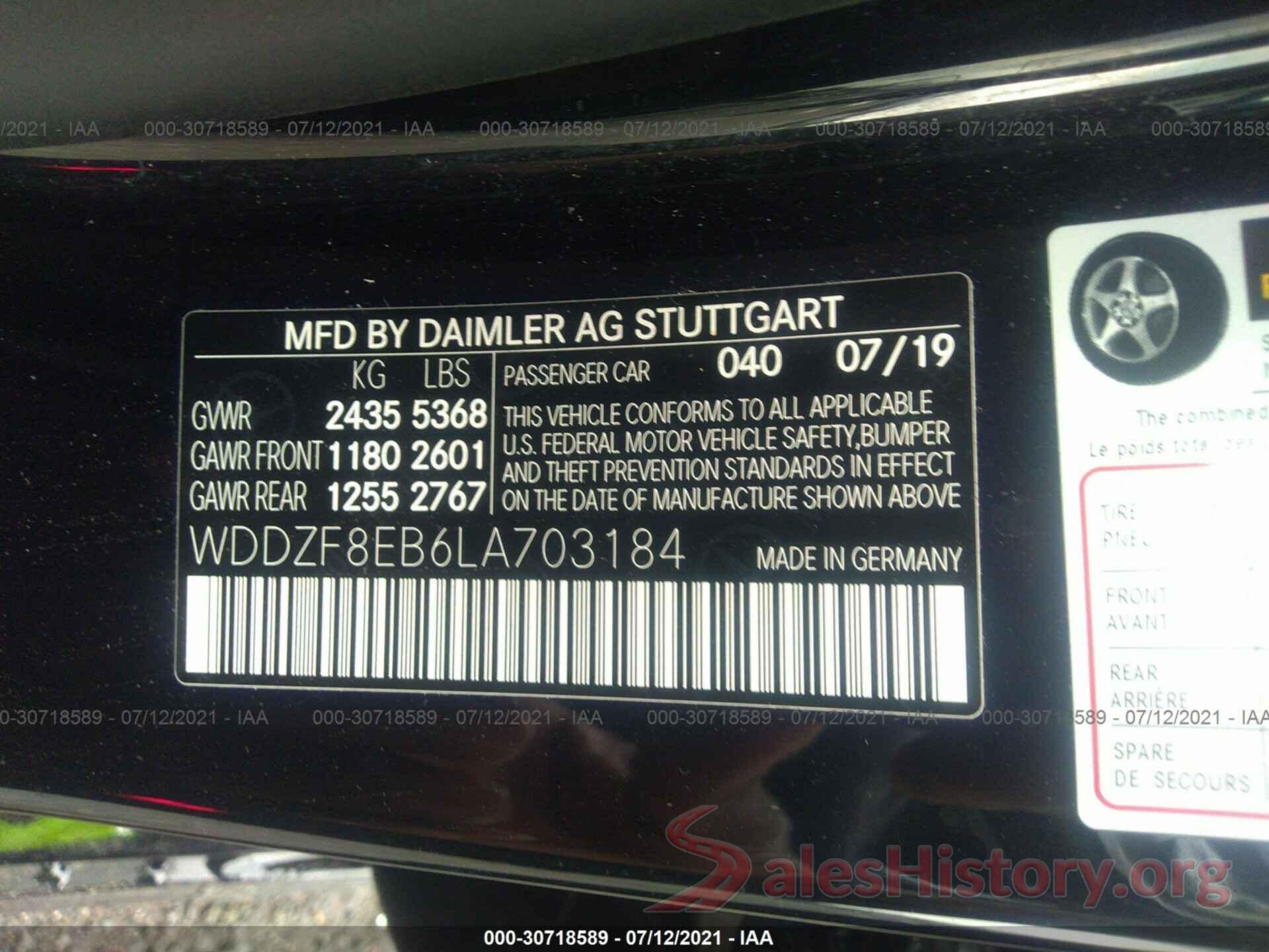 WDDZF8EB6LA703184 2020 MERCEDES-BENZ E-CLASS