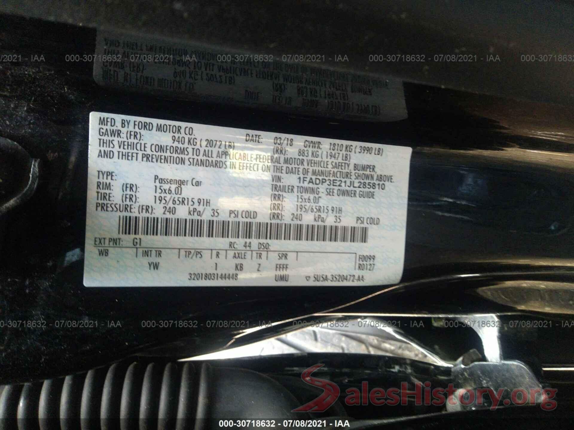 1FADP3E21JL285810 2018 FORD FOCUS