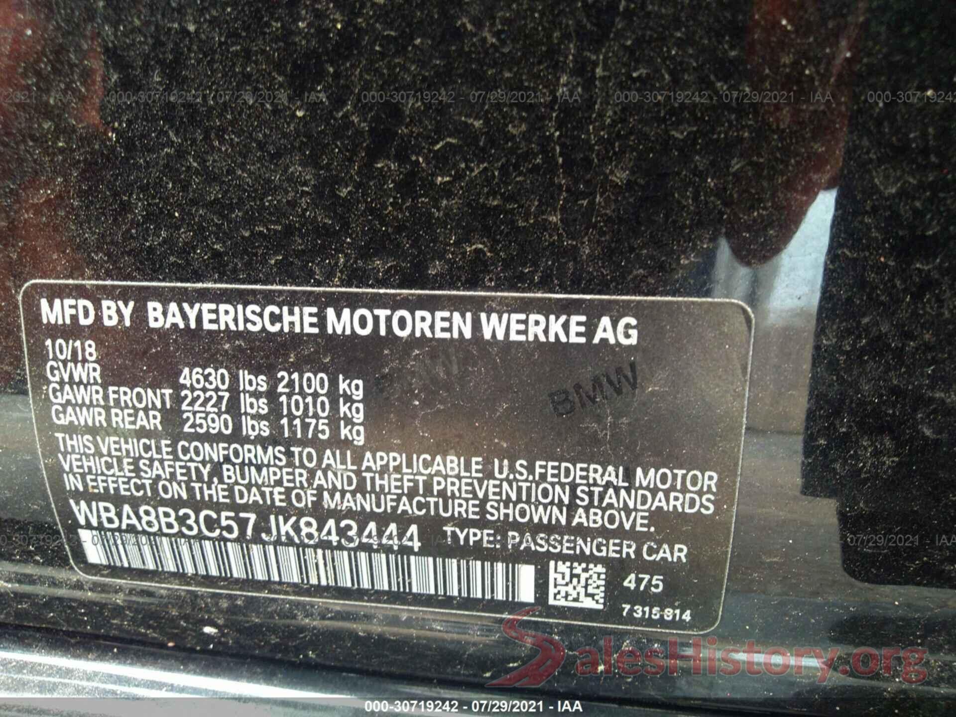 WBA8B3C57JK843444 2018 BMW 3 SERIES