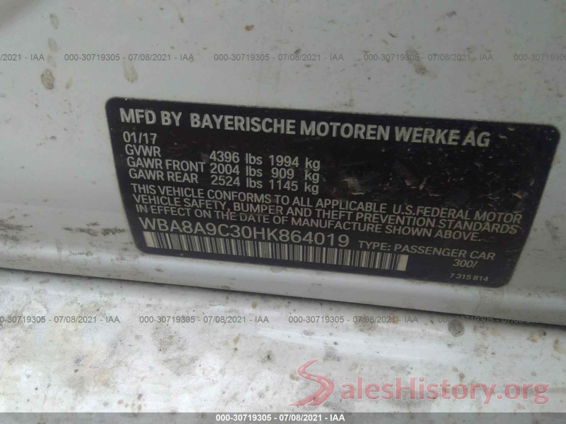 WBA8A9C30HK864019 2017 BMW 3 SERIES