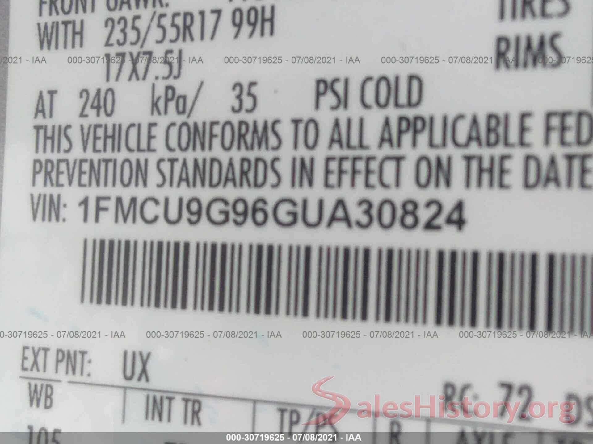 1FMCU9G96GUA30824 2016 FORD ESCAPE