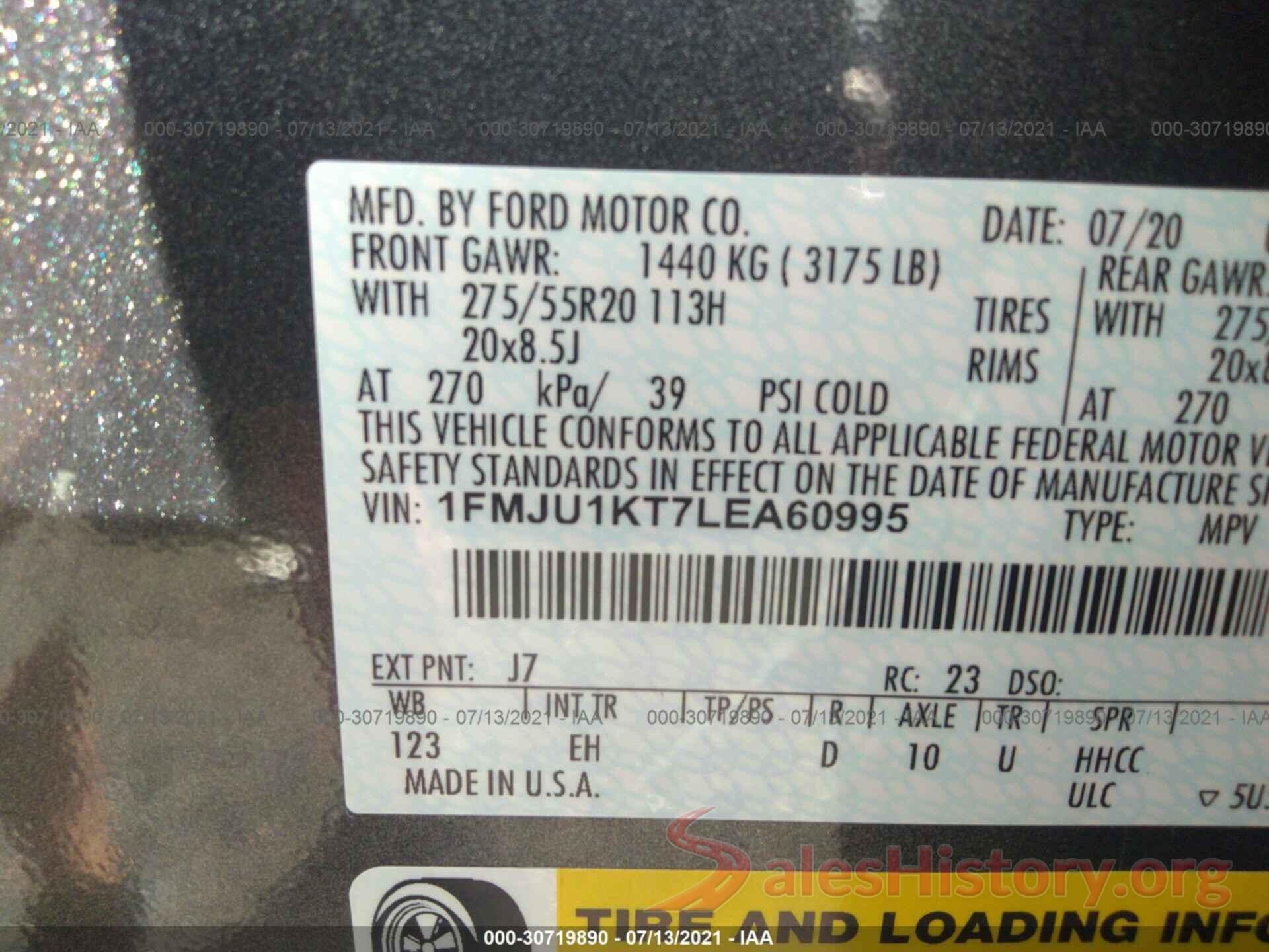 1FMJU1KT7LEA60995 2020 FORD EXPEDITION