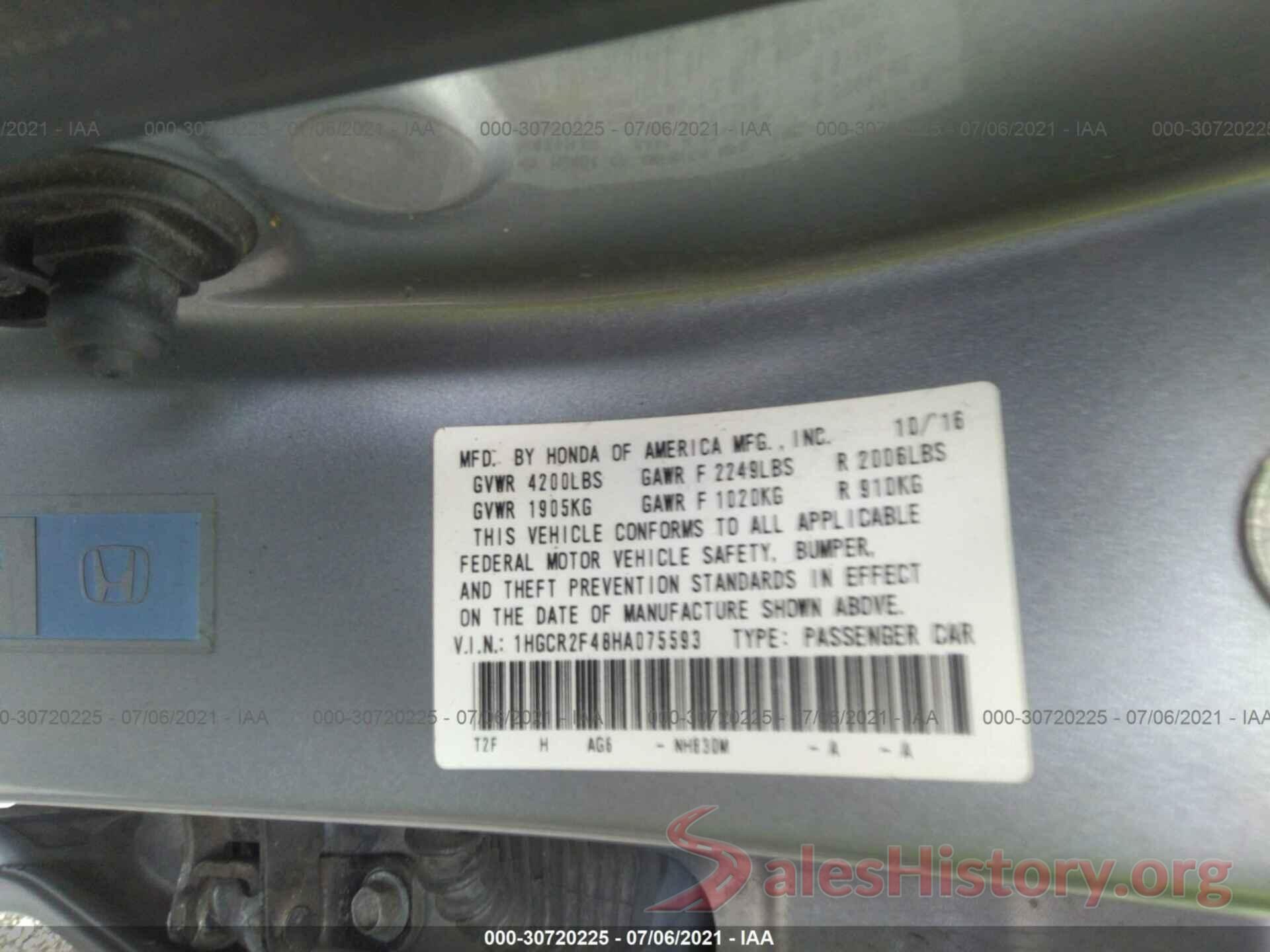 1HGCR2F48HA075593 2017 HONDA ACCORD SEDAN