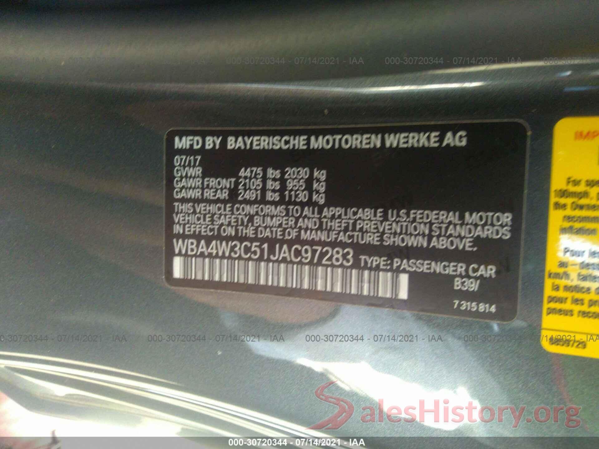 WBA4W3C51JAC97283 2018 BMW 4 SERIES