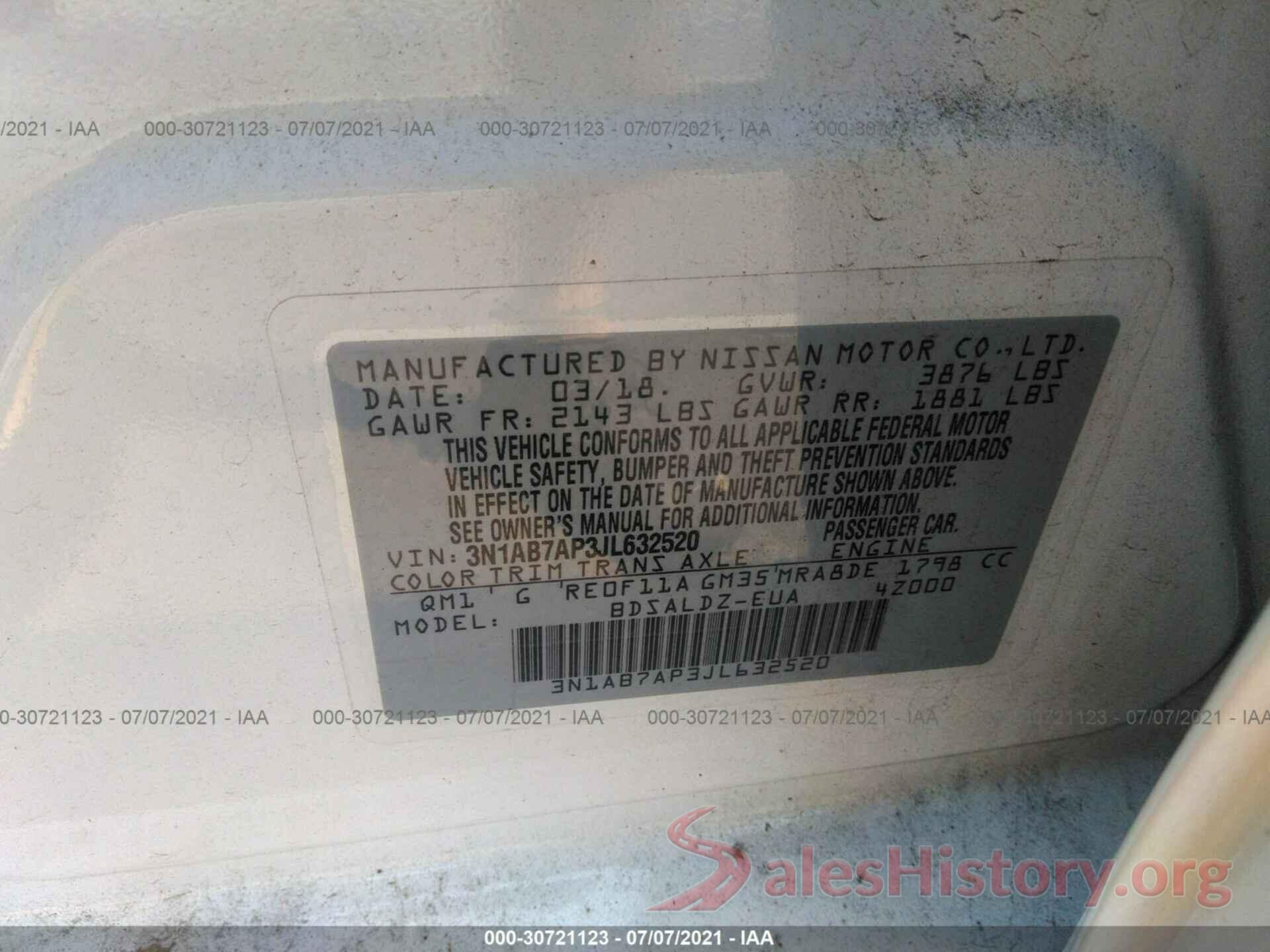 3N1AB7AP3JL632520 2018 NISSAN SENTRA