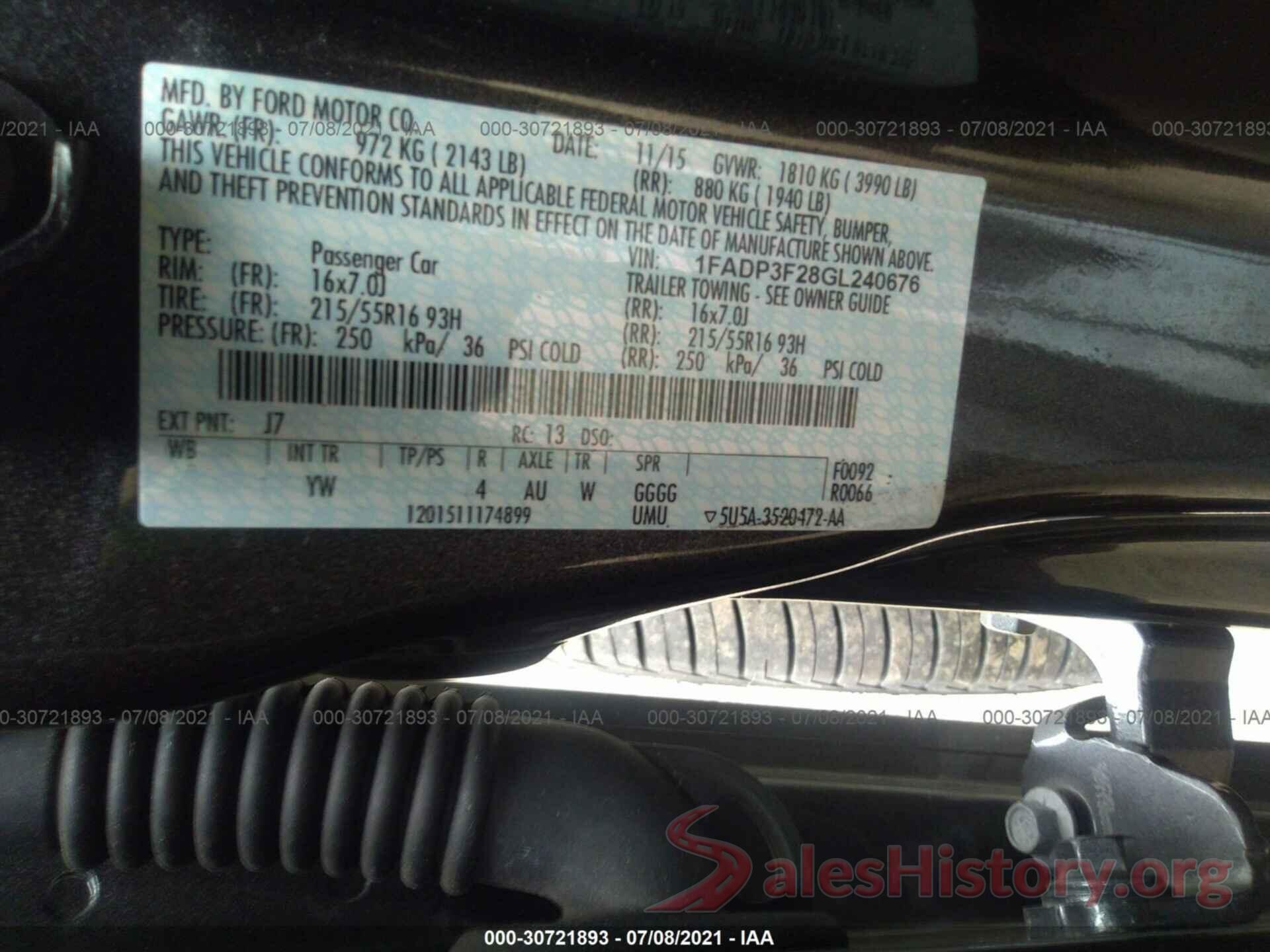 1FADP3F28GL240676 2016 FORD FOCUS