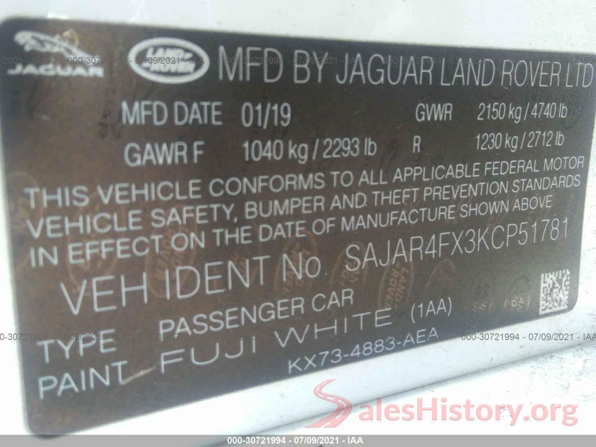 SAJAR4FX3KCP51781 2019 JAGUAR XE