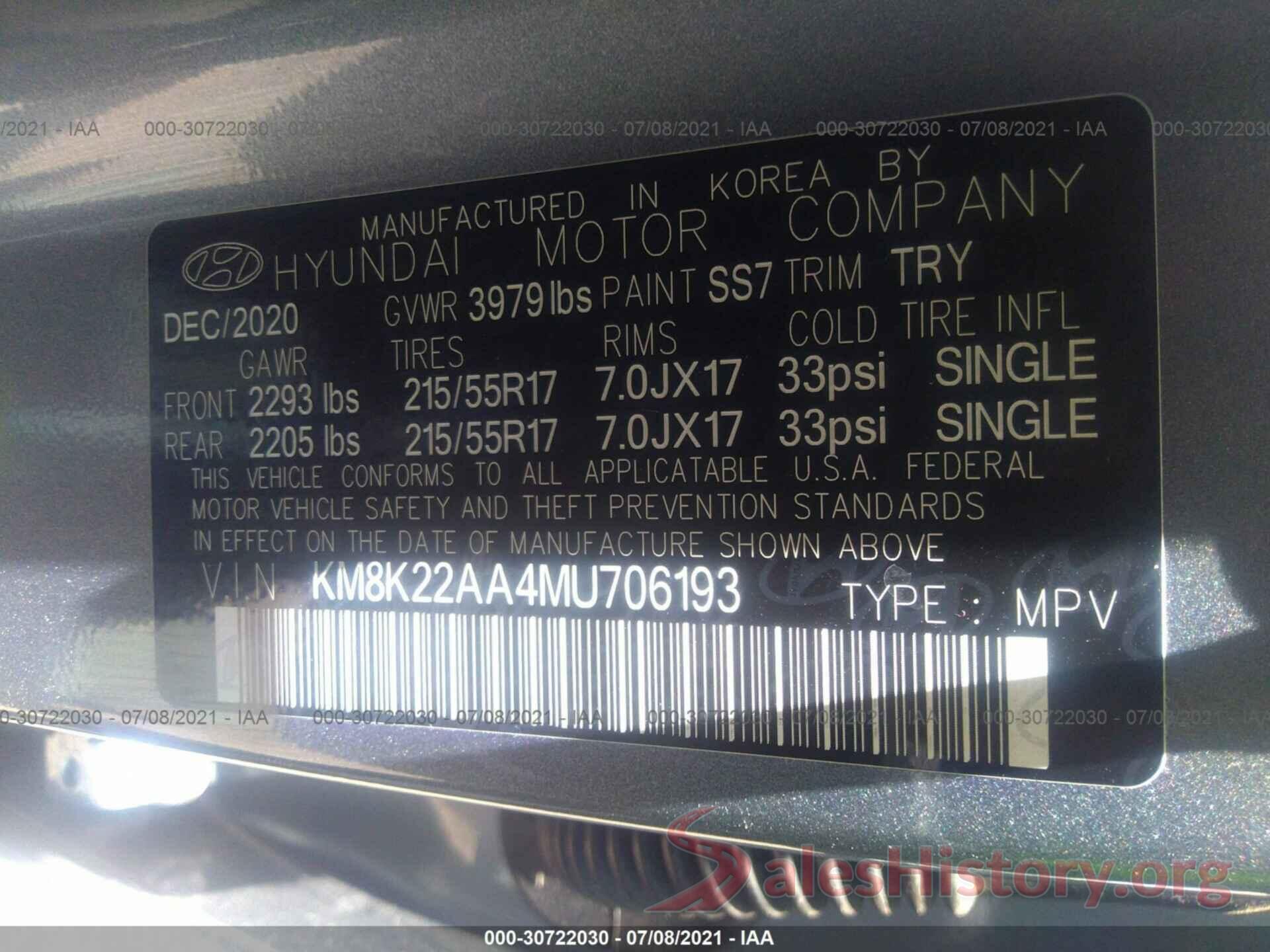 KM8K22AA4MU706193 2021 HYUNDAI KONA