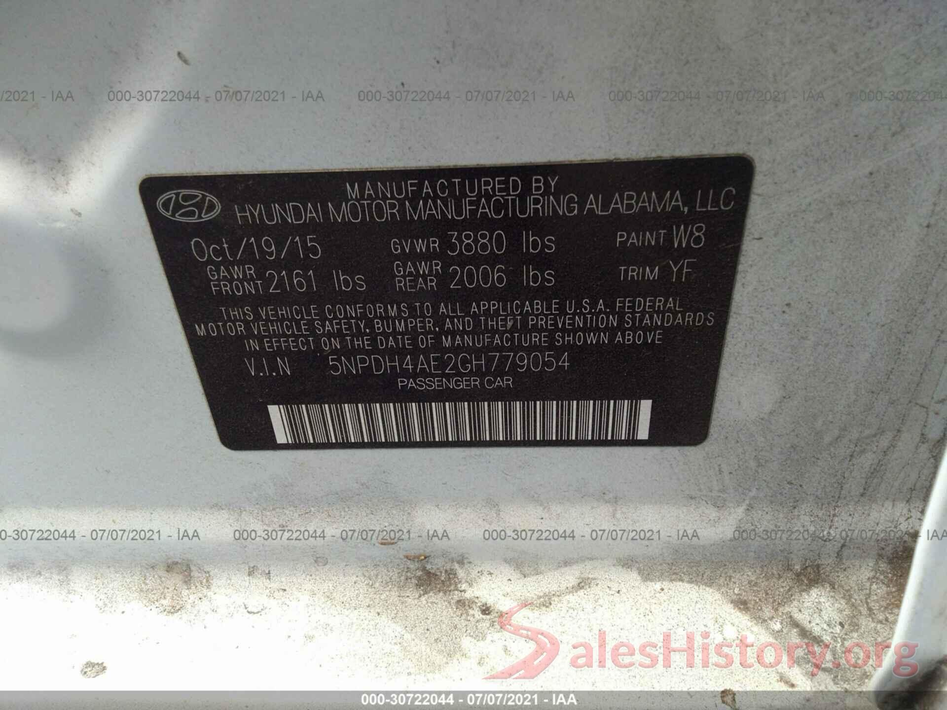 5NPDH4AE2GH779054 2016 HYUNDAI ELANTRA