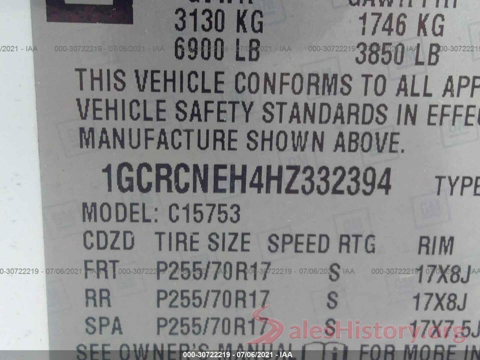 1GCRCNEH4HZ332394 2017 CHEVROLET SILVERADO 1500