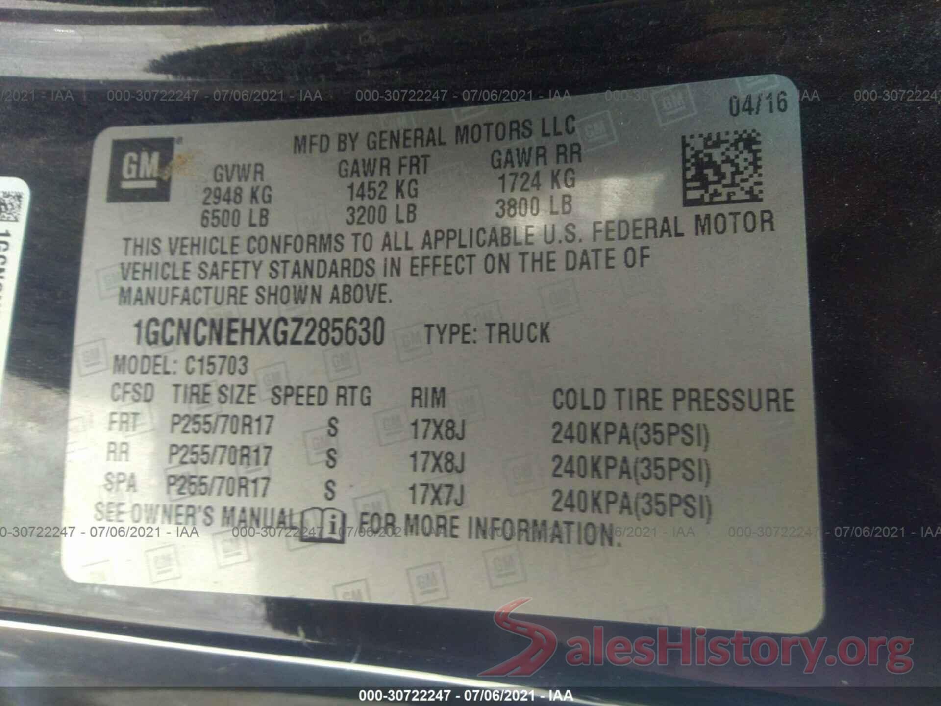 1GCNCNEHXGZ285630 2016 CHEVROLET SILVERADO 1500