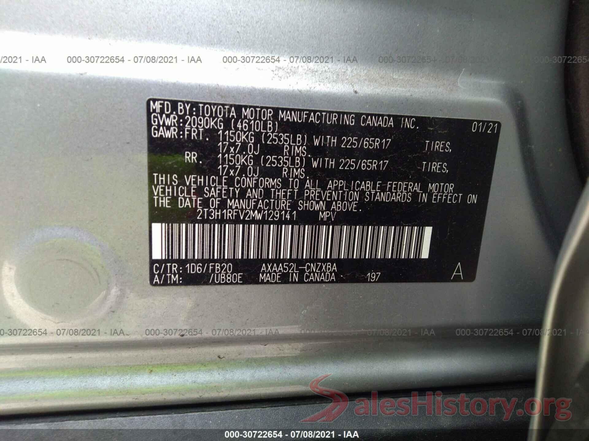 2T3H1RFV2MW129141 2021 TOYOTA RAV4