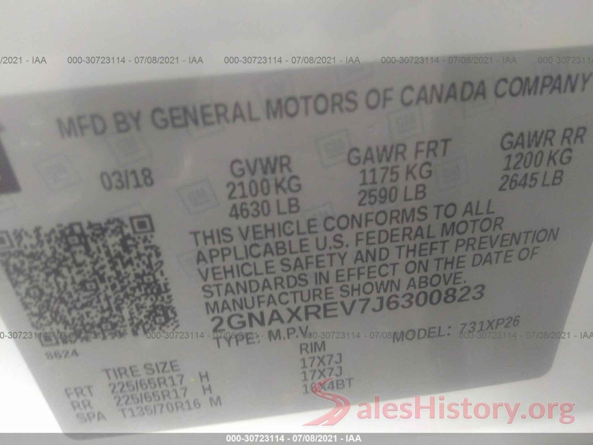 2GNAXREV7J6300823 2018 CHEVROLET EQUINOX