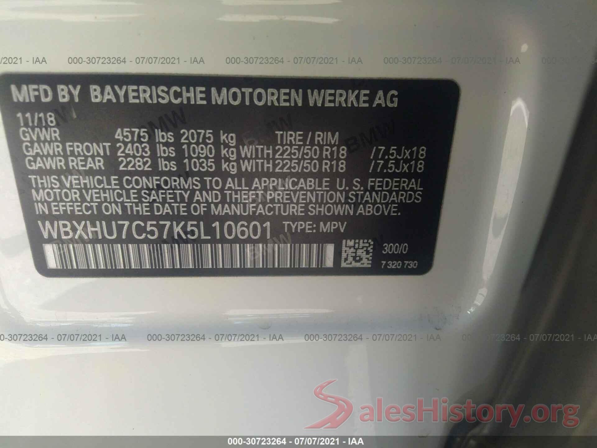 WBXHU7C57K5L10601 2019 BMW X1