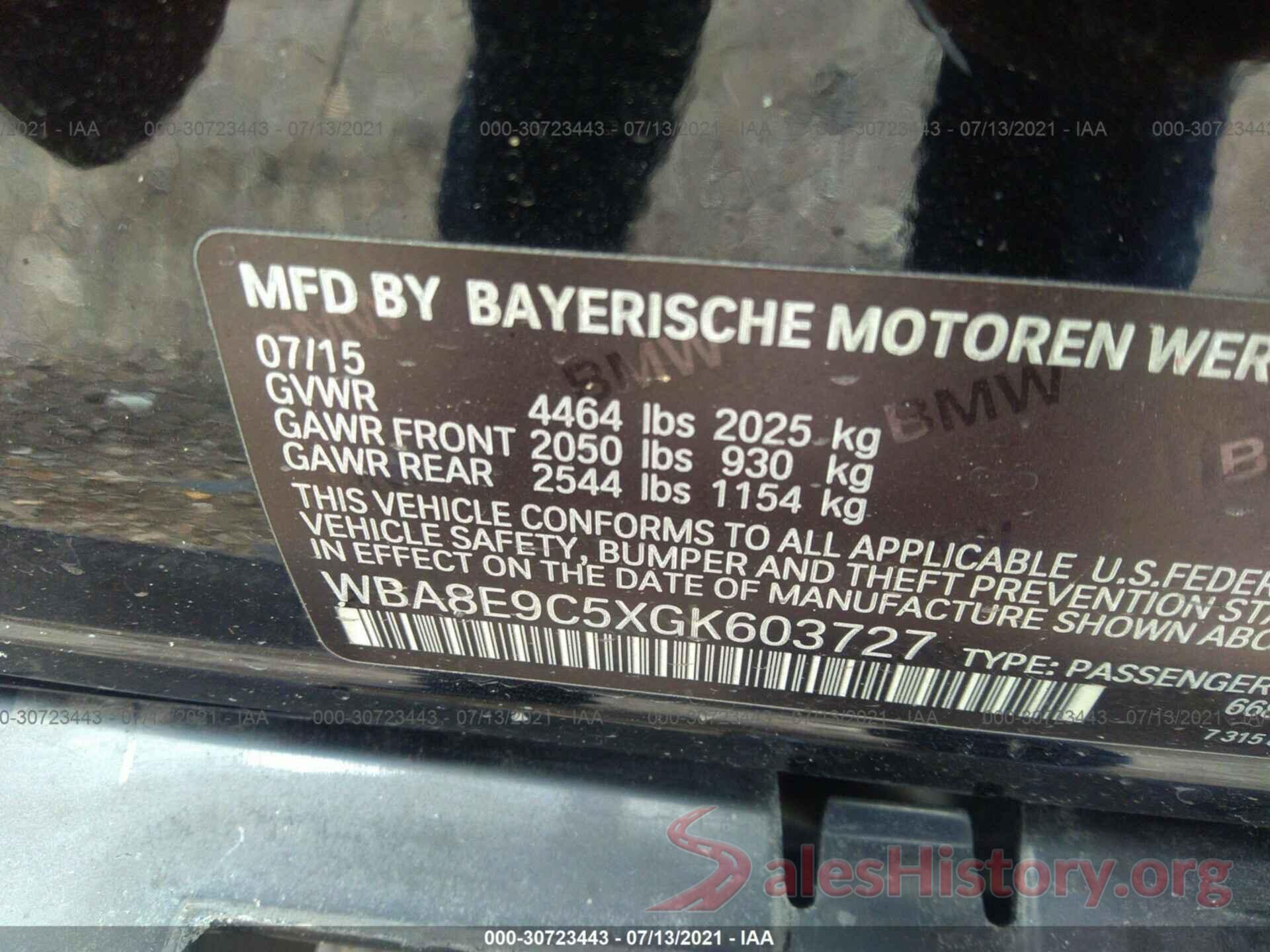 WBA8E9C5XGK603727 2016 BMW 3 SERIES