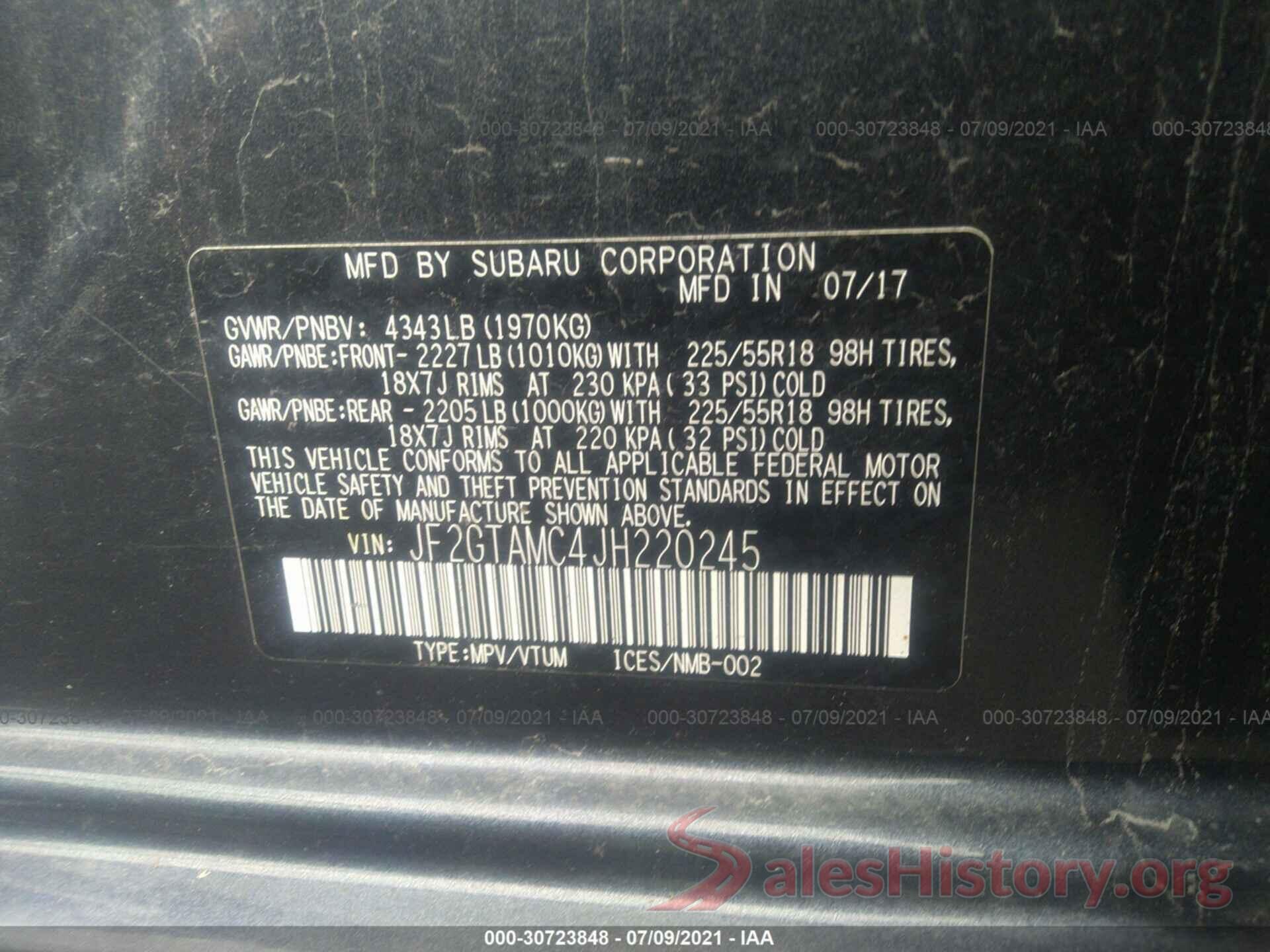 JF2GTAMC4JH220245 2018 SUBARU CROSSTREK