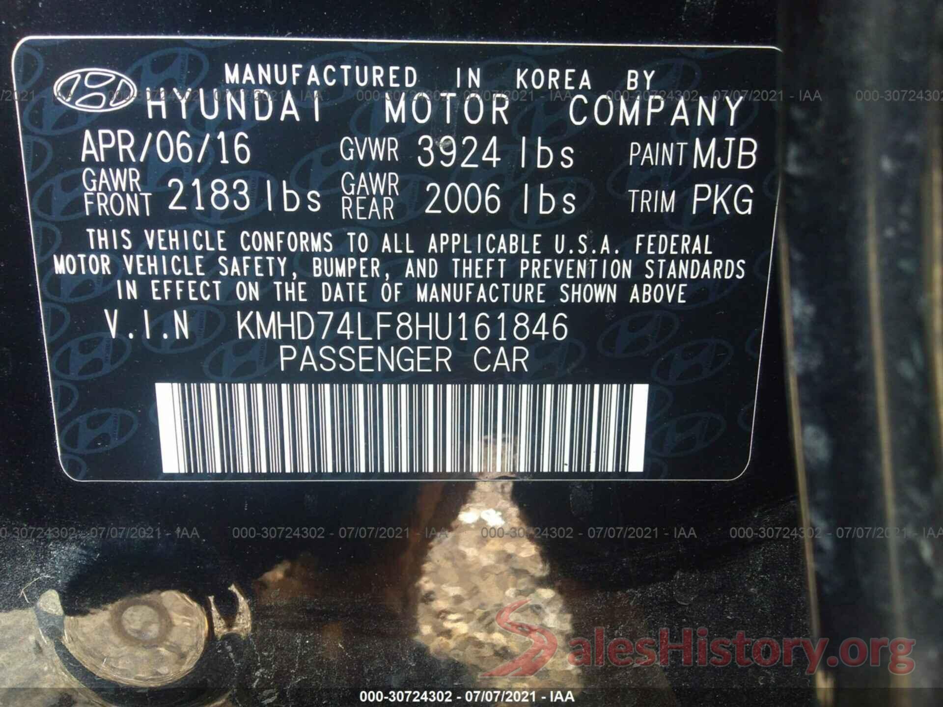 KMHD74LF8HU161846 2017 HYUNDAI ELANTRA