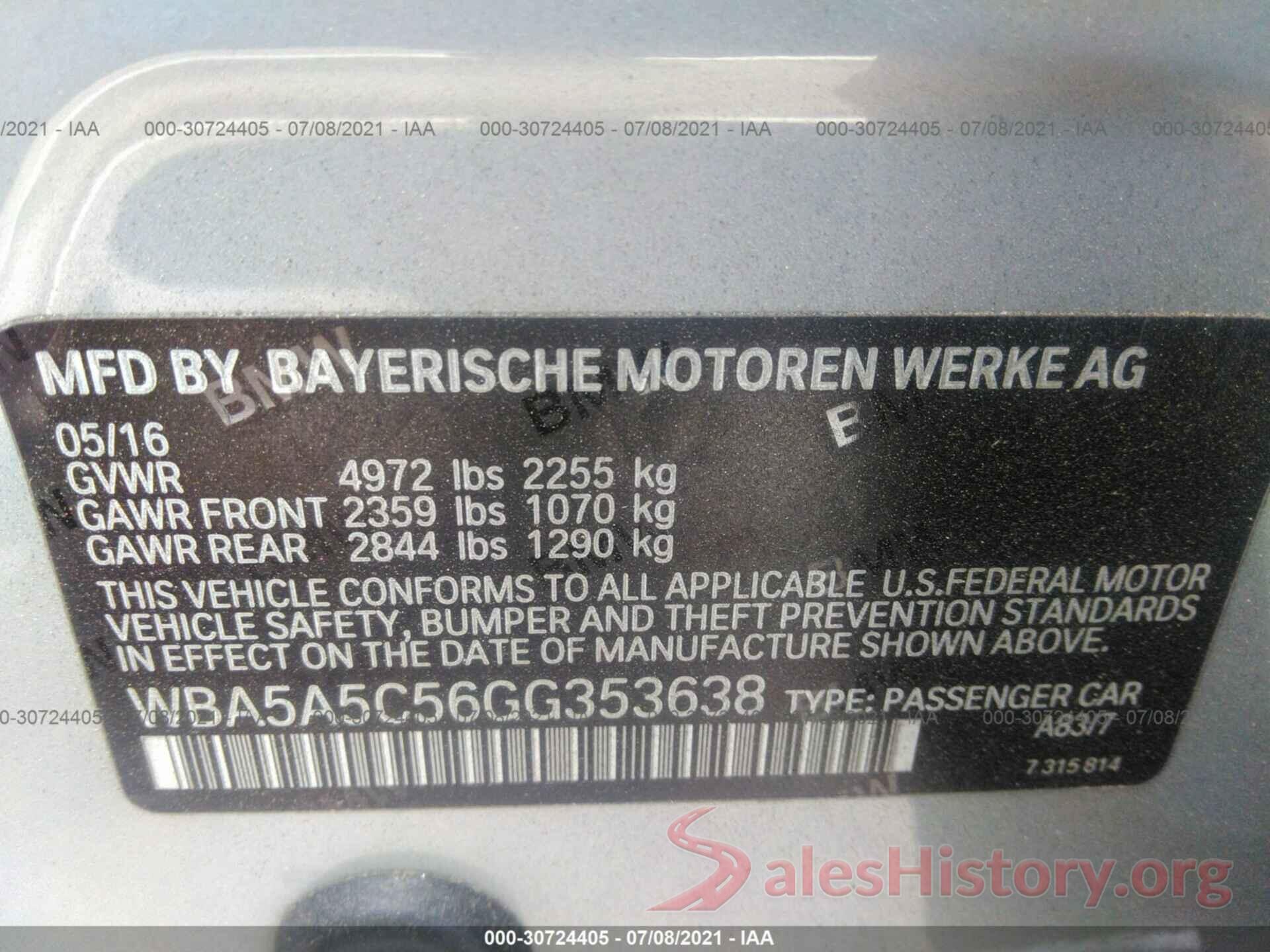 WBA5A5C56GG353638 2016 BMW 5 SERIES