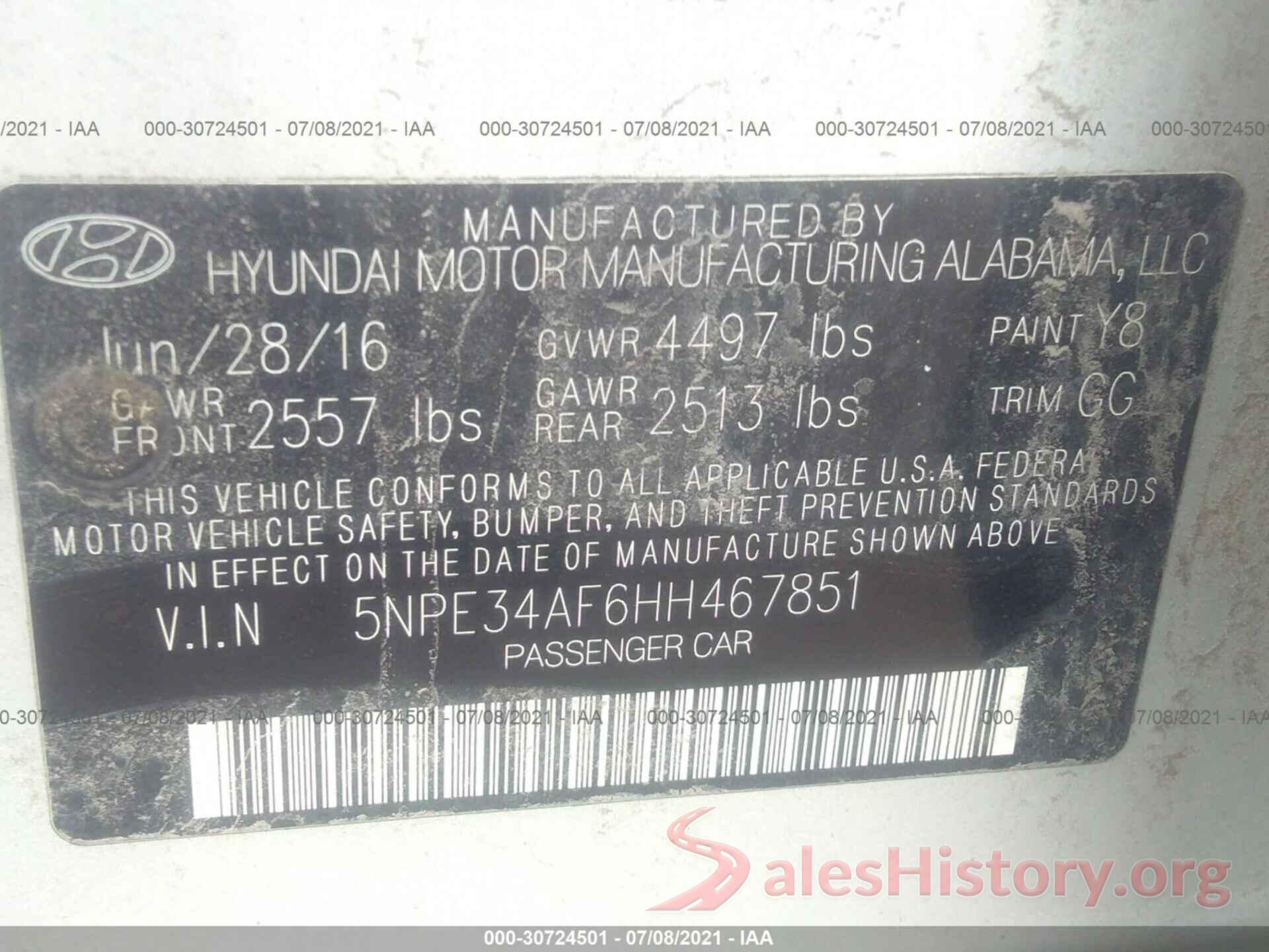 5NPE34AF6HH467851 2017 HYUNDAI SONATA