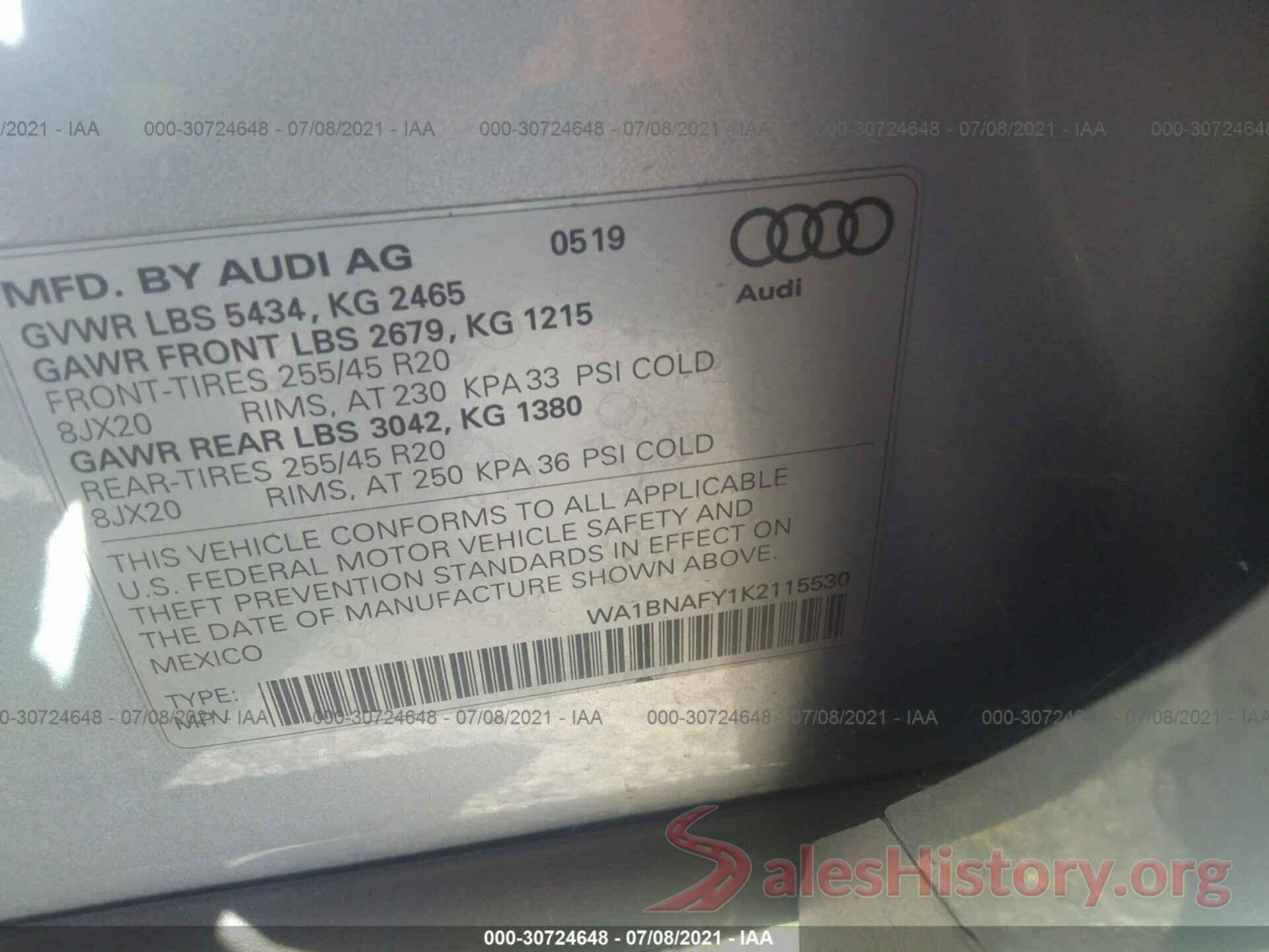 WA1BNAFY1K2115530 2019 AUDI Q5