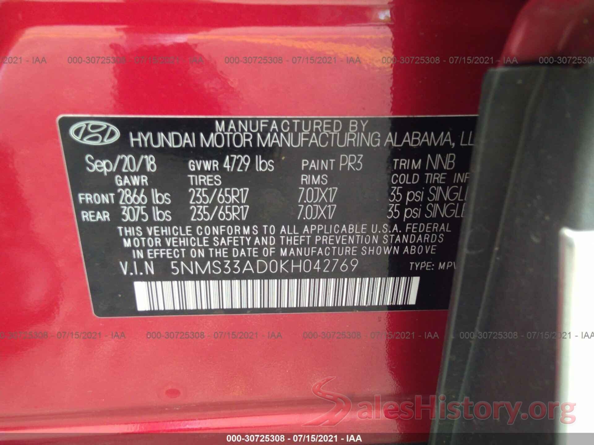 5NMS33AD0KH042769 2019 HYUNDAI SANTA FE