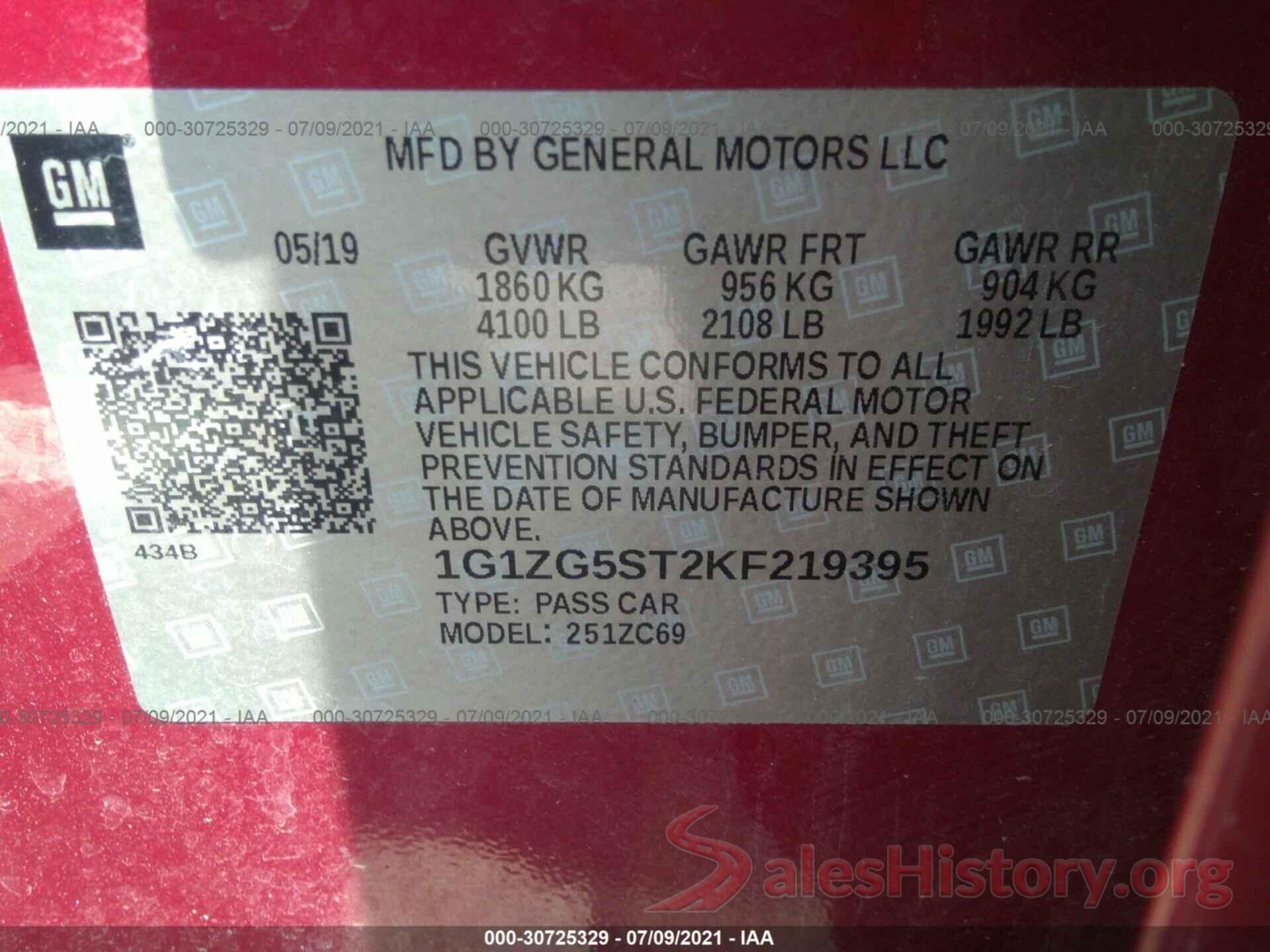 1G1ZG5ST2KF219395 2019 CHEVROLET MALIBU