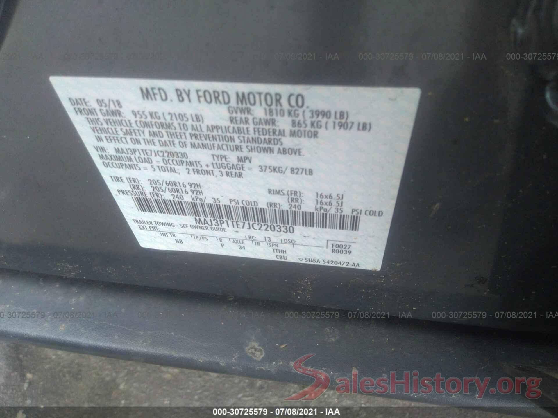 MAJ3P1TE7JC220330 2018 FORD ECOSPORT