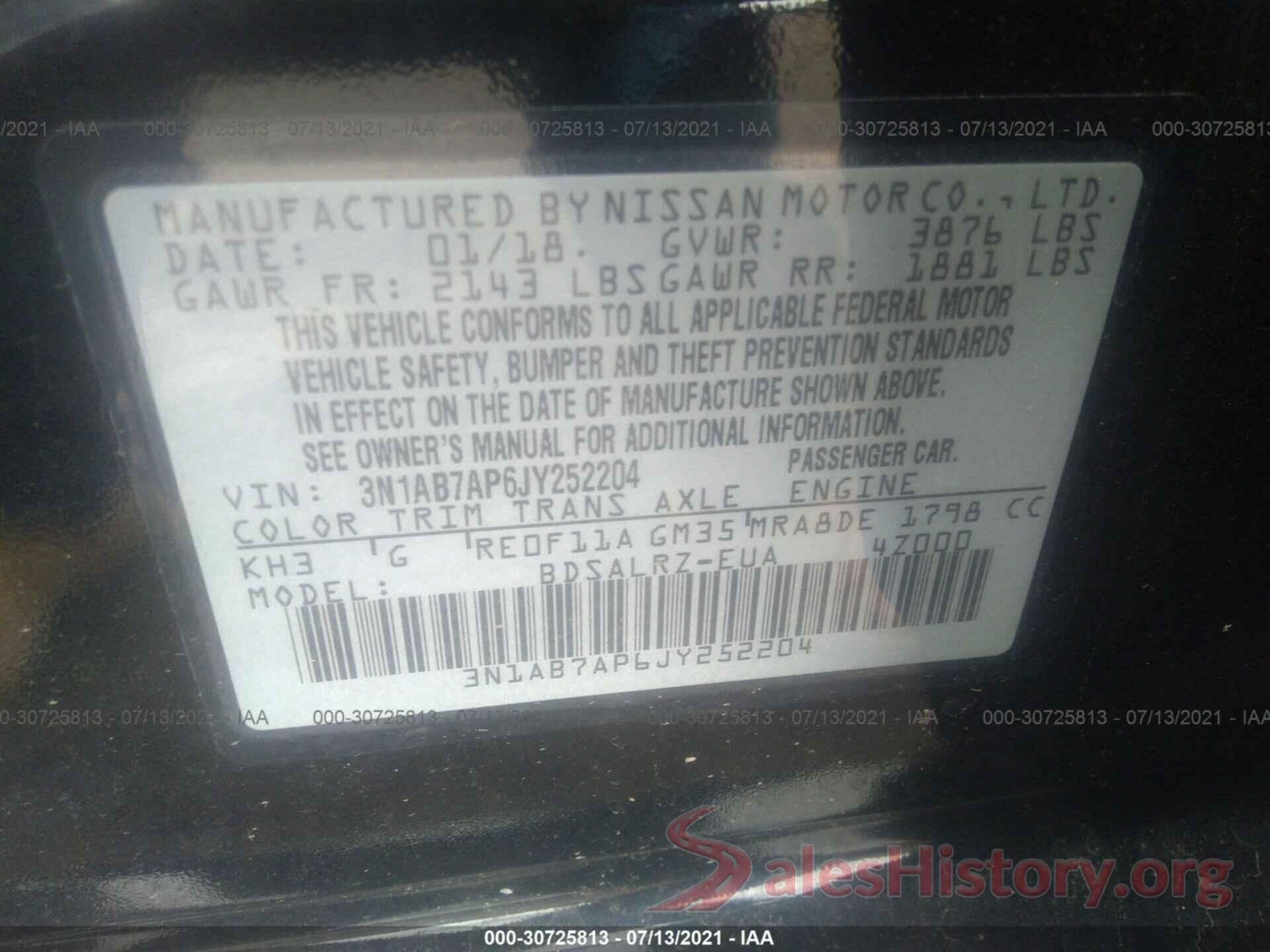 3N1AB7AP6JY252204 2018 NISSAN SENTRA