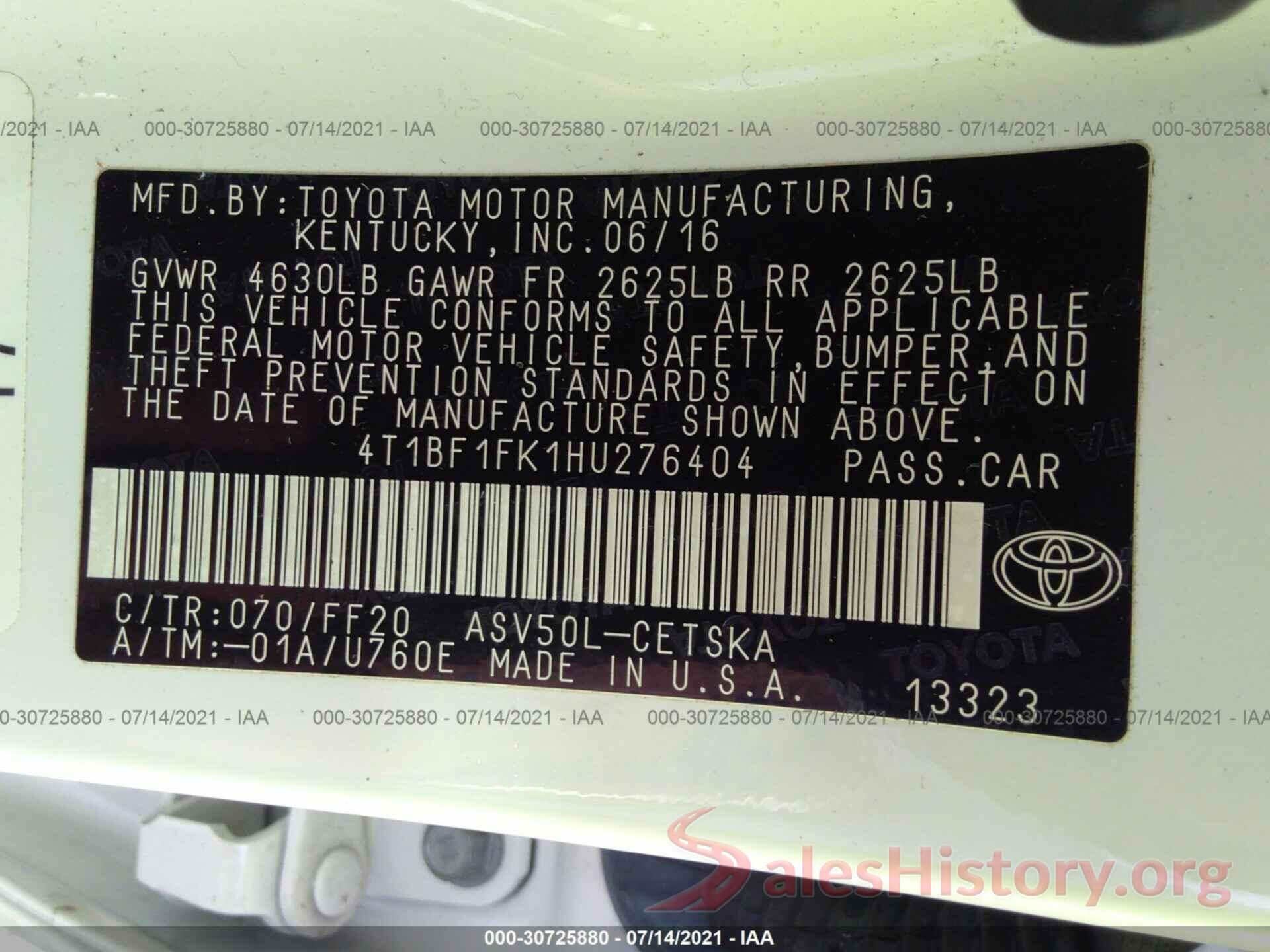 4T1BF1FK1HU276404 2017 TOYOTA CAMRY